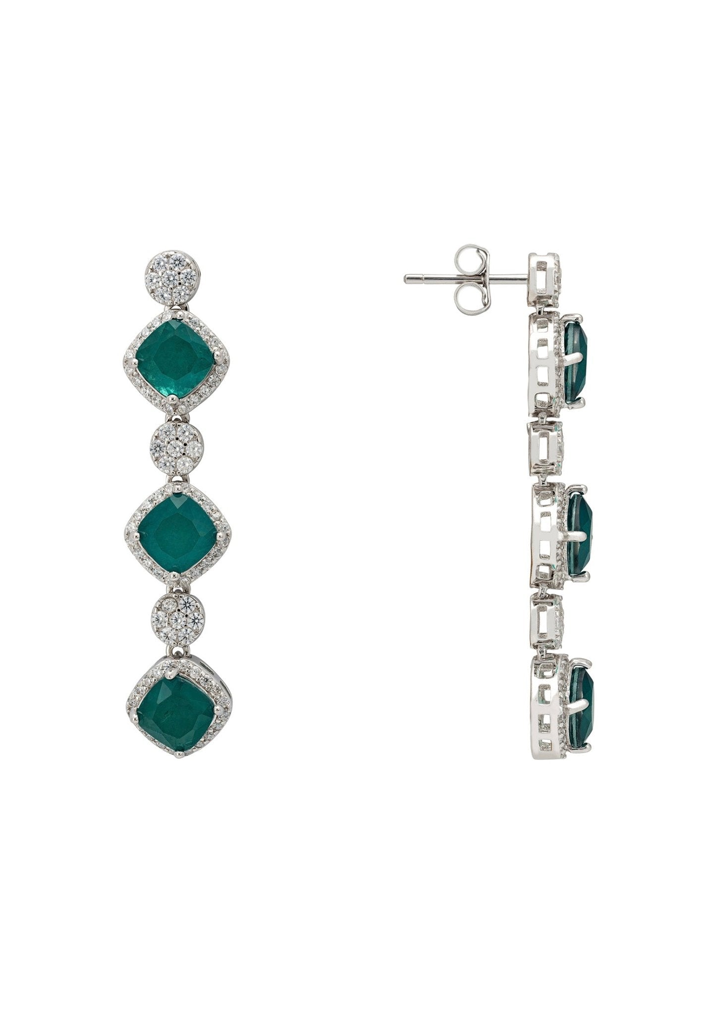 Elena Drop Earrings Emerald Silver - LATELITA Earrings