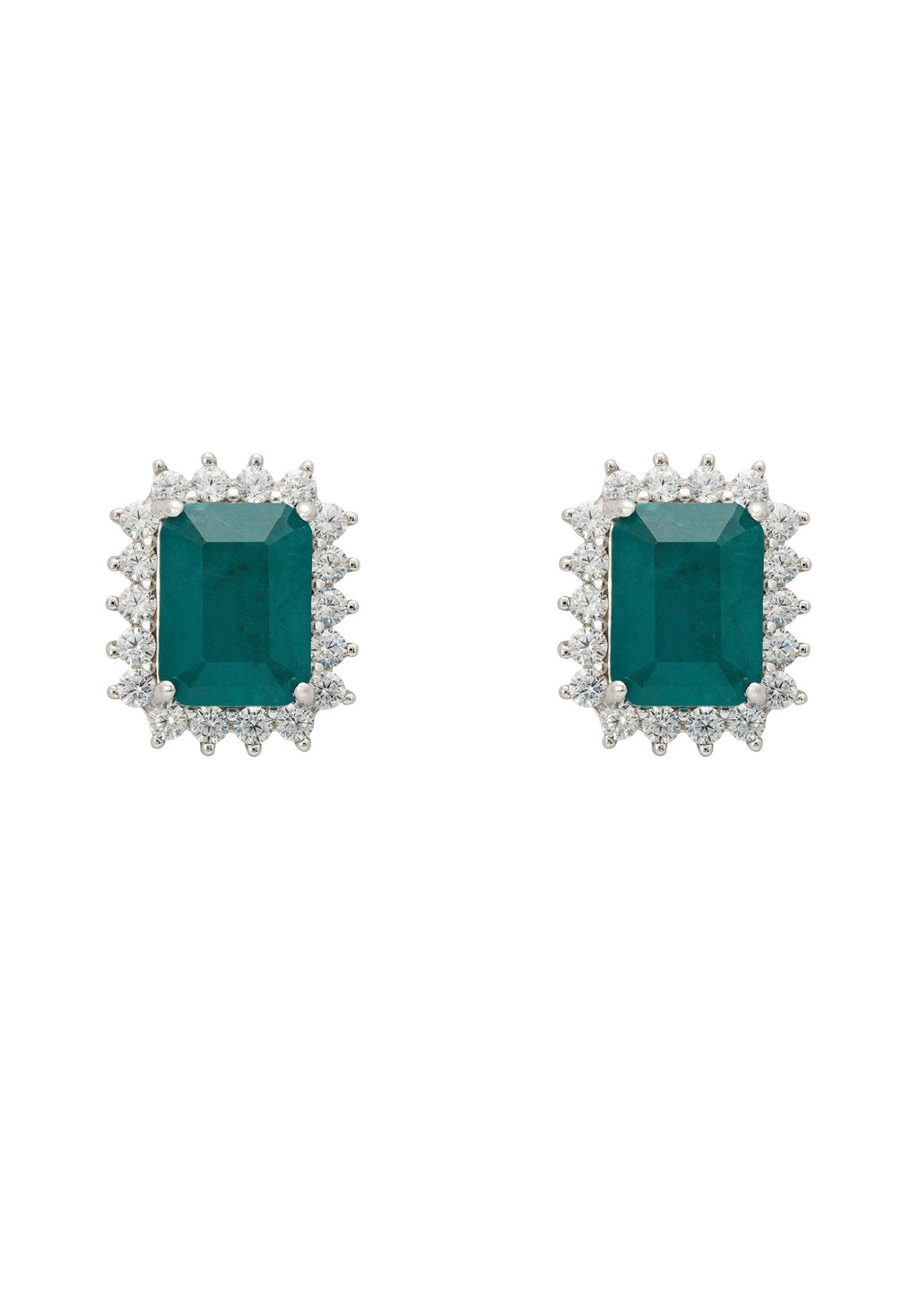 Elena Gemstone Stud Earrings Emerald Silver - LATELITA Earrings