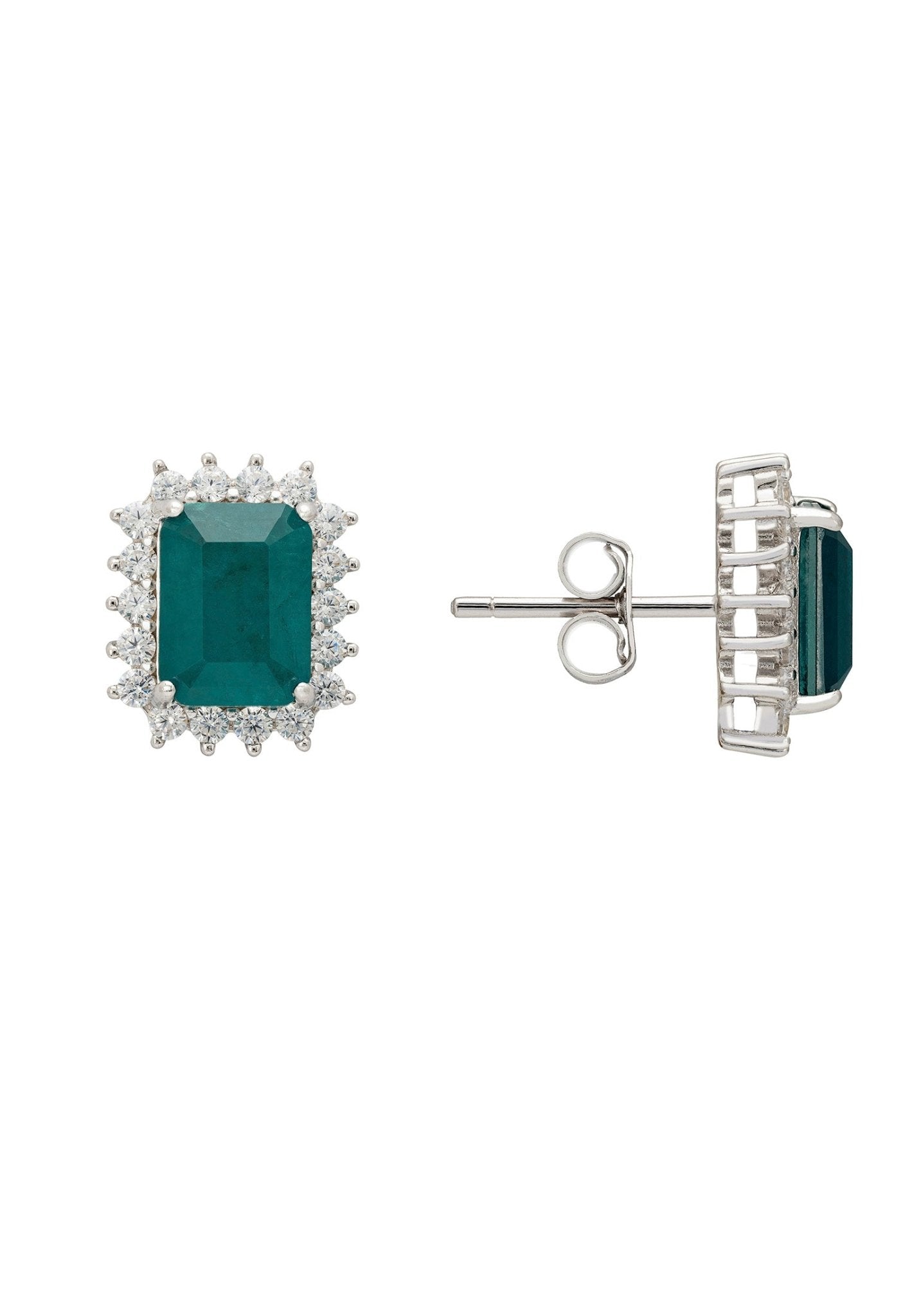 Elena Gemstone Stud Earrings Emerald Silver - LATELITA Earrings
