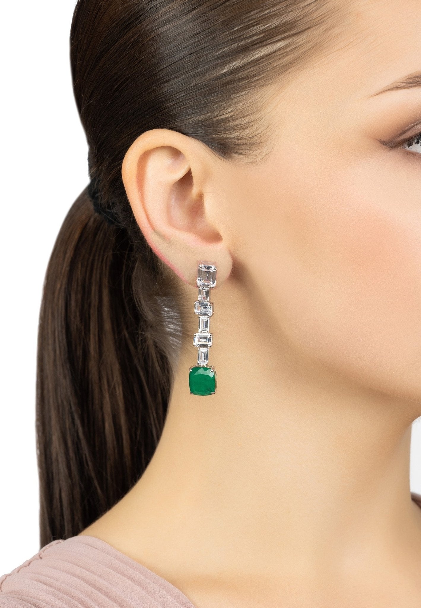 Elizabeth Colombian Emerald Drop Earrings Silver - LATELITA Earrings