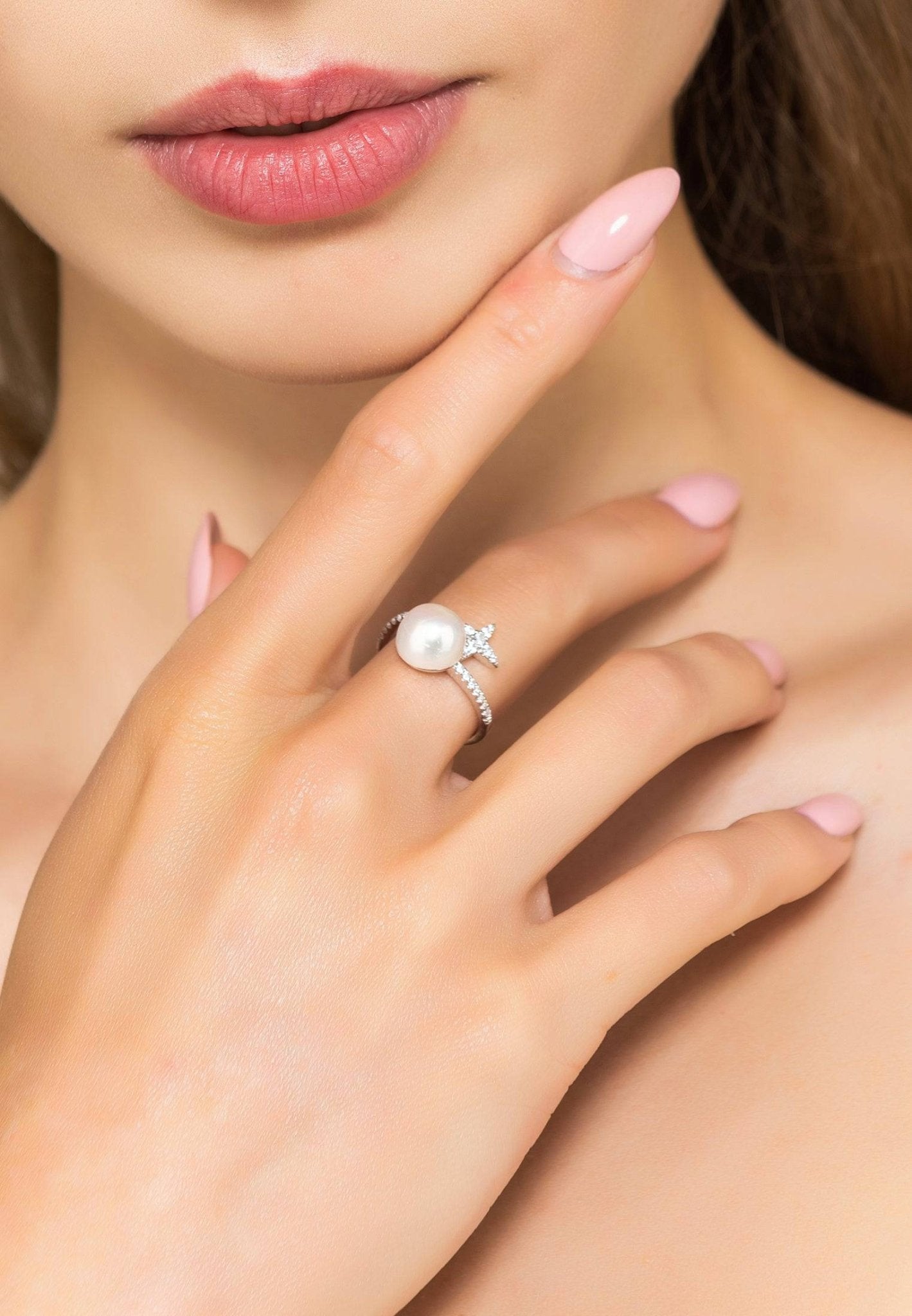 Ellie Star Pearl Ring White Silver - LATELITA Rings