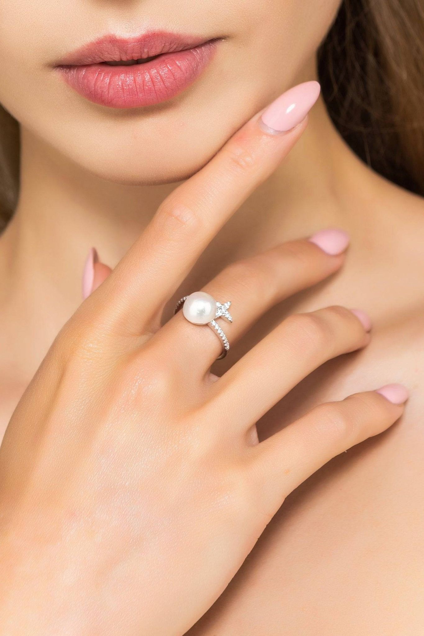 Ellie Star Pearl Ring White Silver - LATELITA Rings