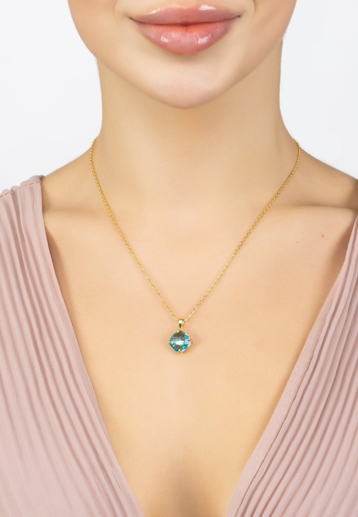 Empress Blue Topaz Gemstone Necklace Gold - LATELITA Necklaces