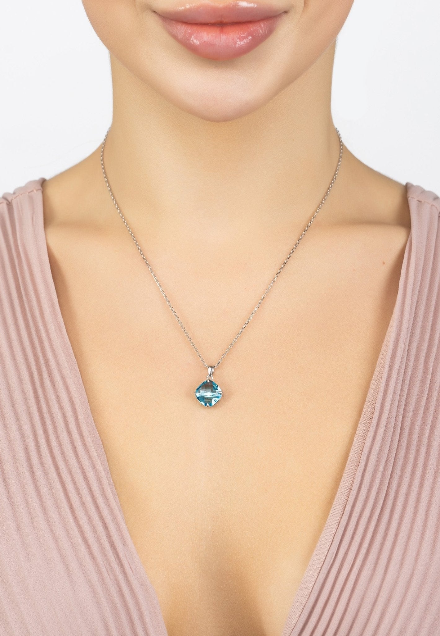Empress Blue Topaz Gemstone Necklace Silver - LATELITA Necklaces