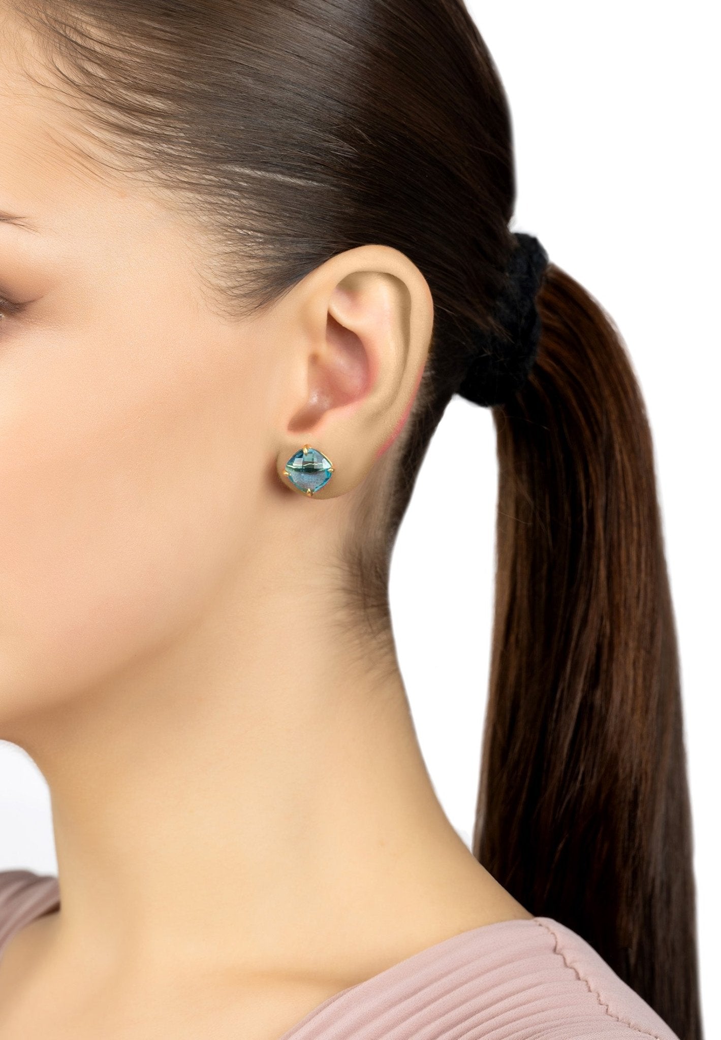 Empress Gemstone Stud Earrings Gold Blue Topaz - LATELITA Earrings