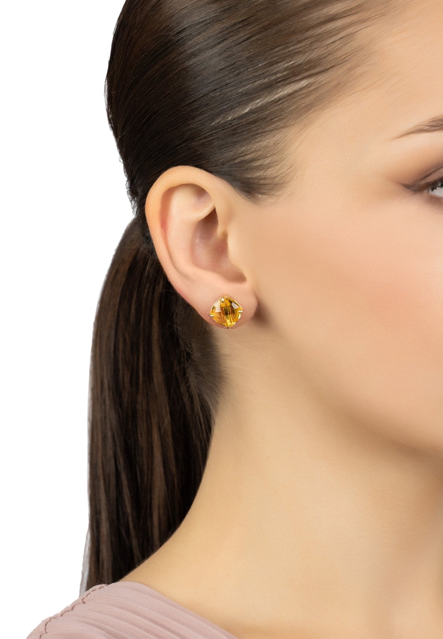 Empress Gemstone Stud Earrings Gold Citrine - LATELITA Earrings