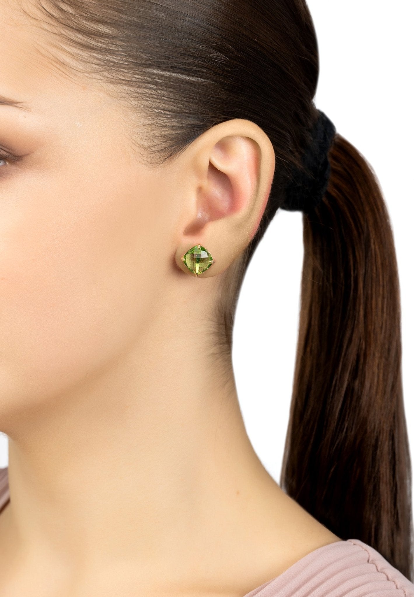 Empress Gemstone Stud Earrings Gold Peridot - LATELITA Earrings