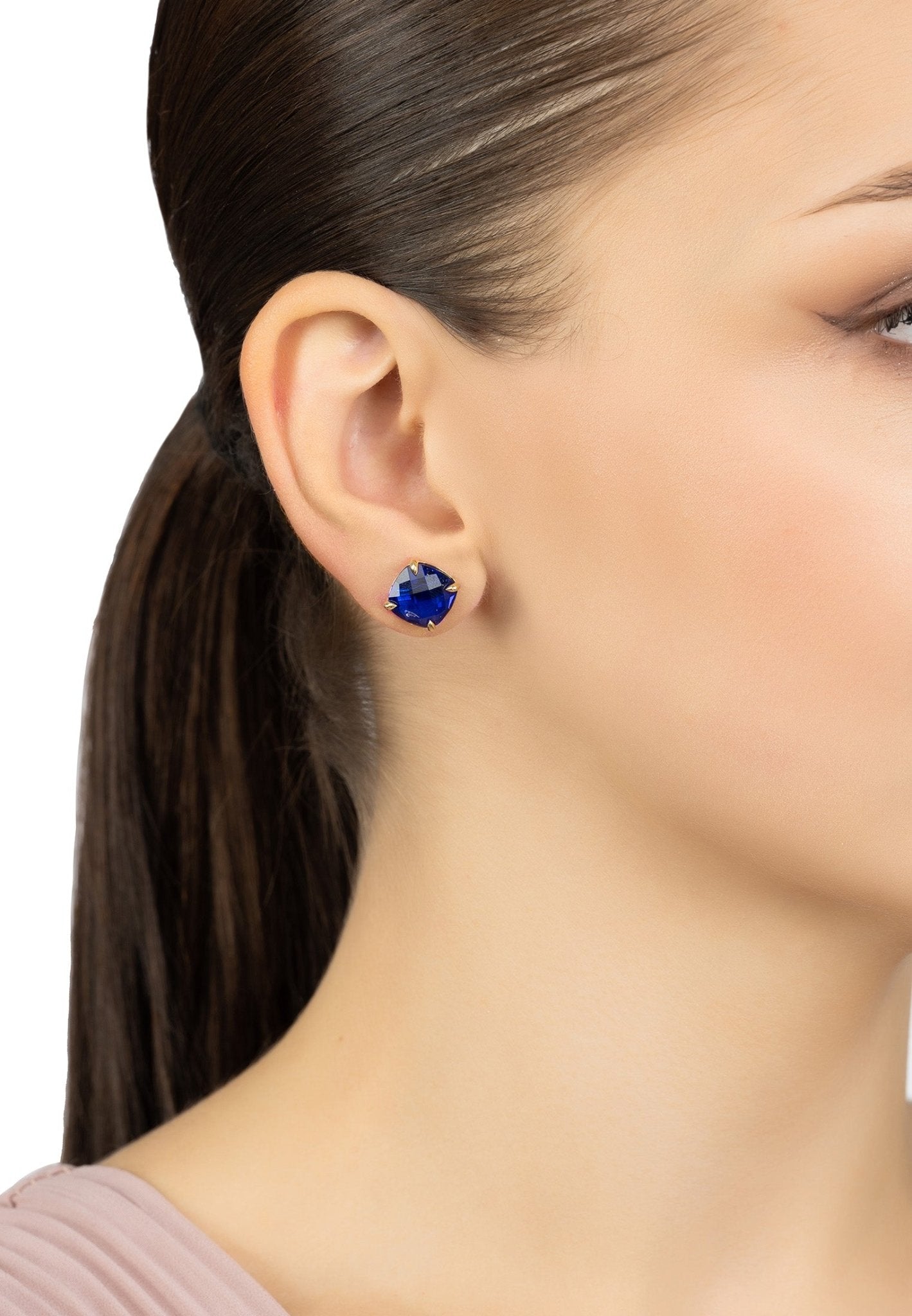 Empress Gemstone Stud Earrings Gold Sapphire - LATELITA Earrings