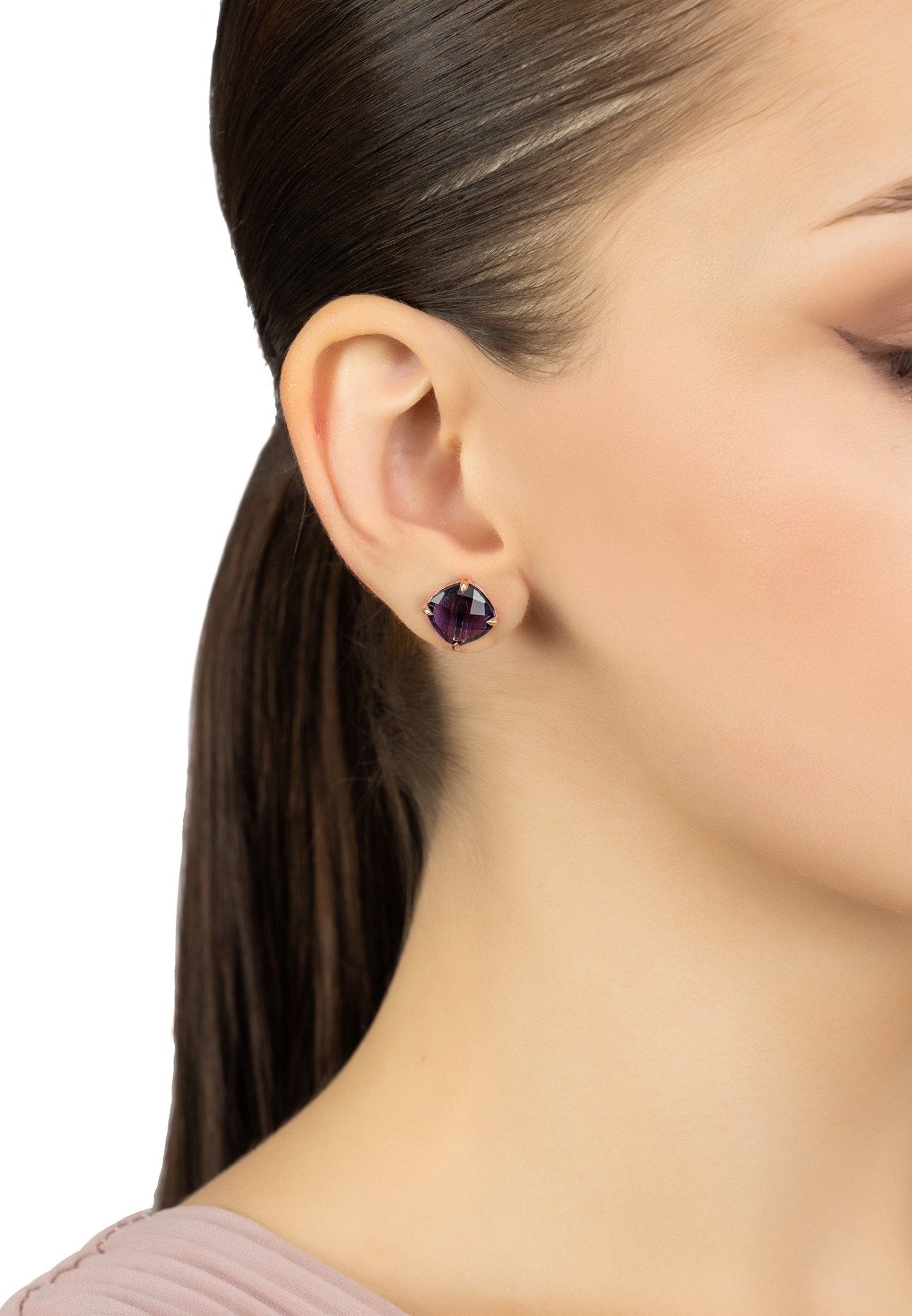 Empress Gemstone Stud Earrings Rosegold Amethyst - LATELITA Earrings