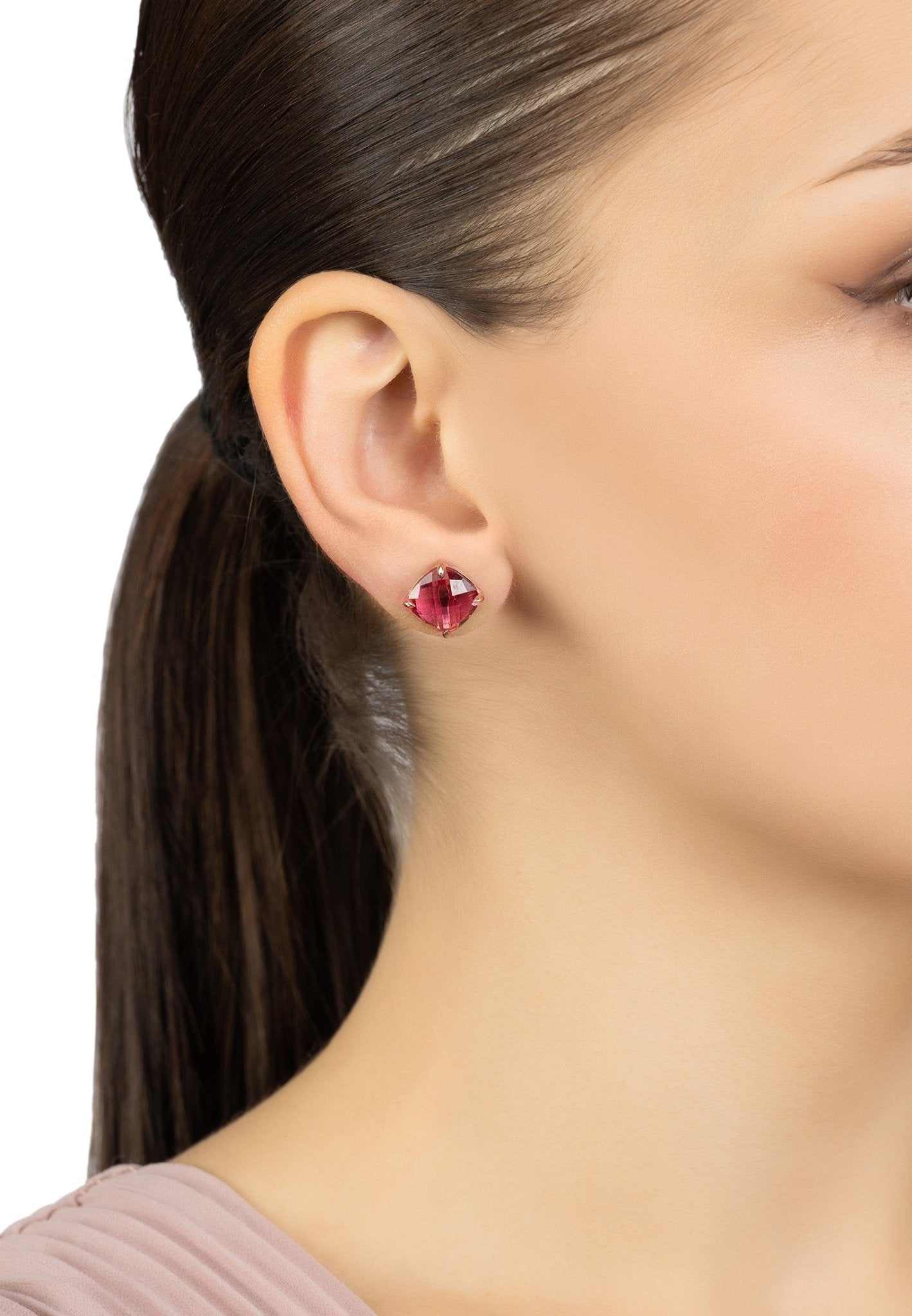 Empress Gemstone Stud Earrings Rosegold Pink Tourmaline - LATELITA Earrings