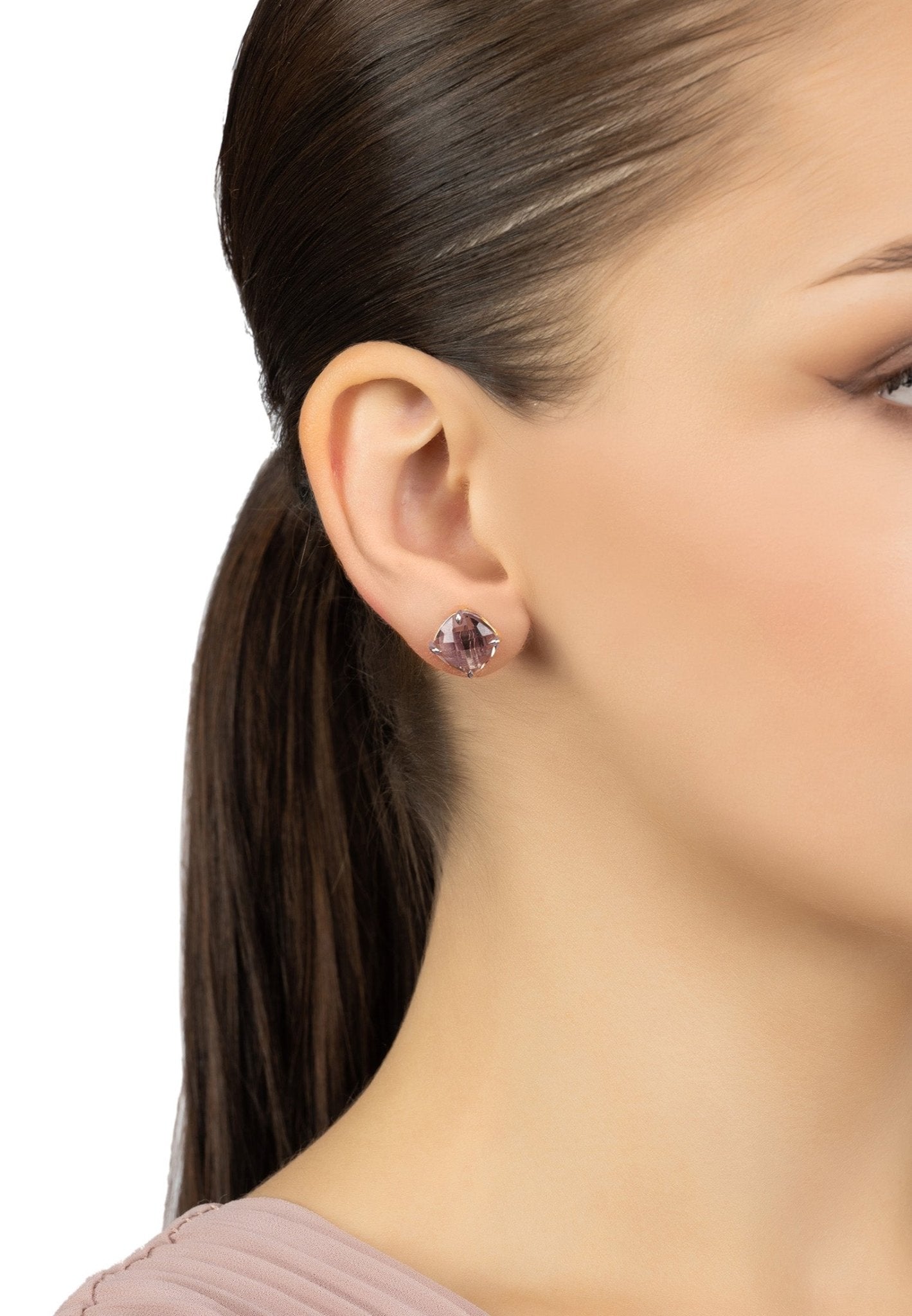 Empress Gemstone Stud Earrings Rosegold Rose Quartz - LATELITA Earrings