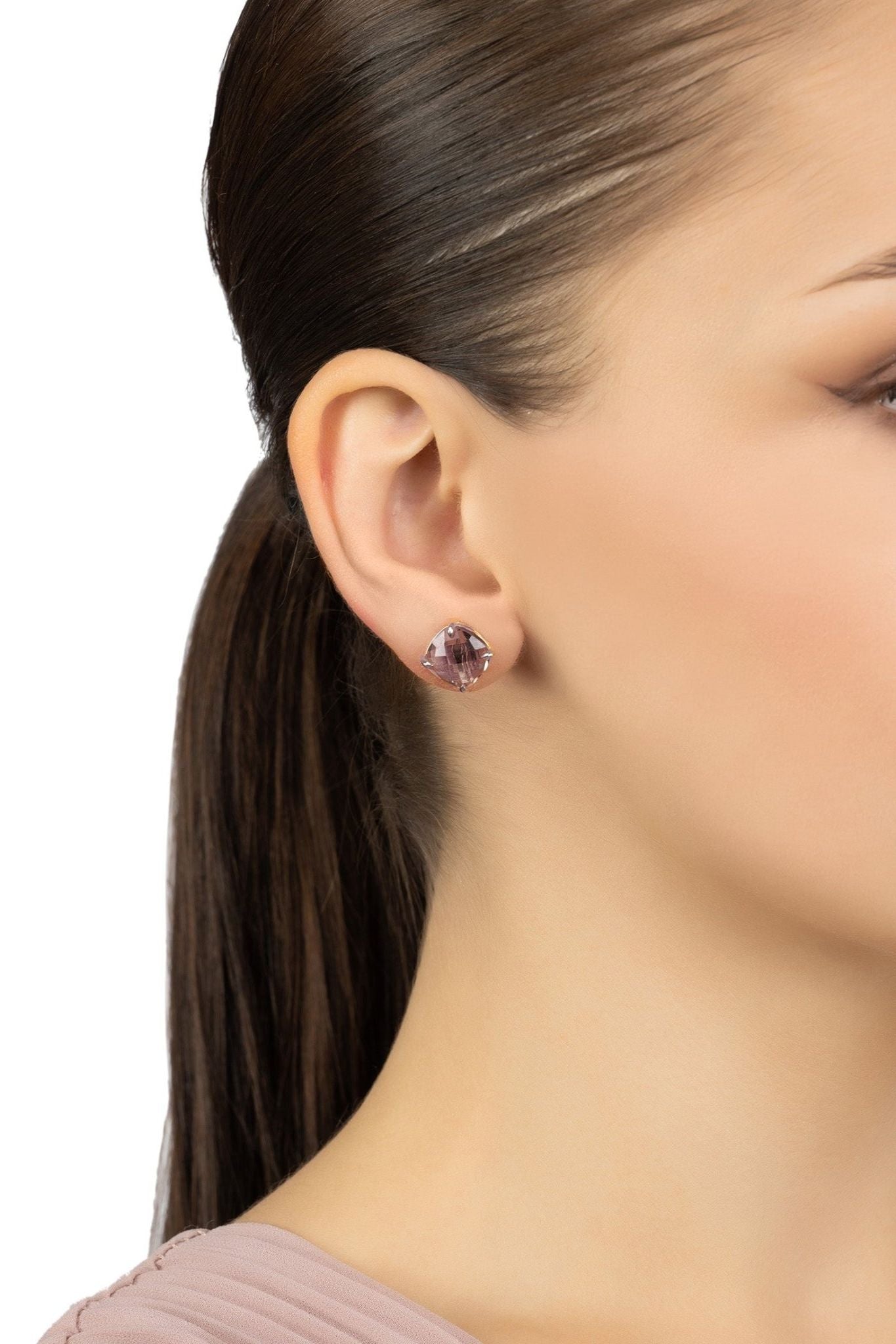 Empress Gemstone Stud Earrings Rosegold Rose Quartz - LATELITA Earrings