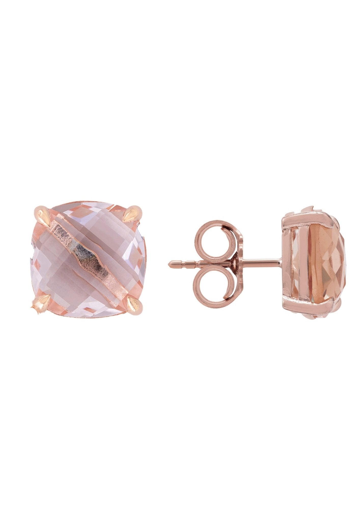 Empress Gemstone Stud Earrings Rosegold Rose Quartz - LATELITA Earrings