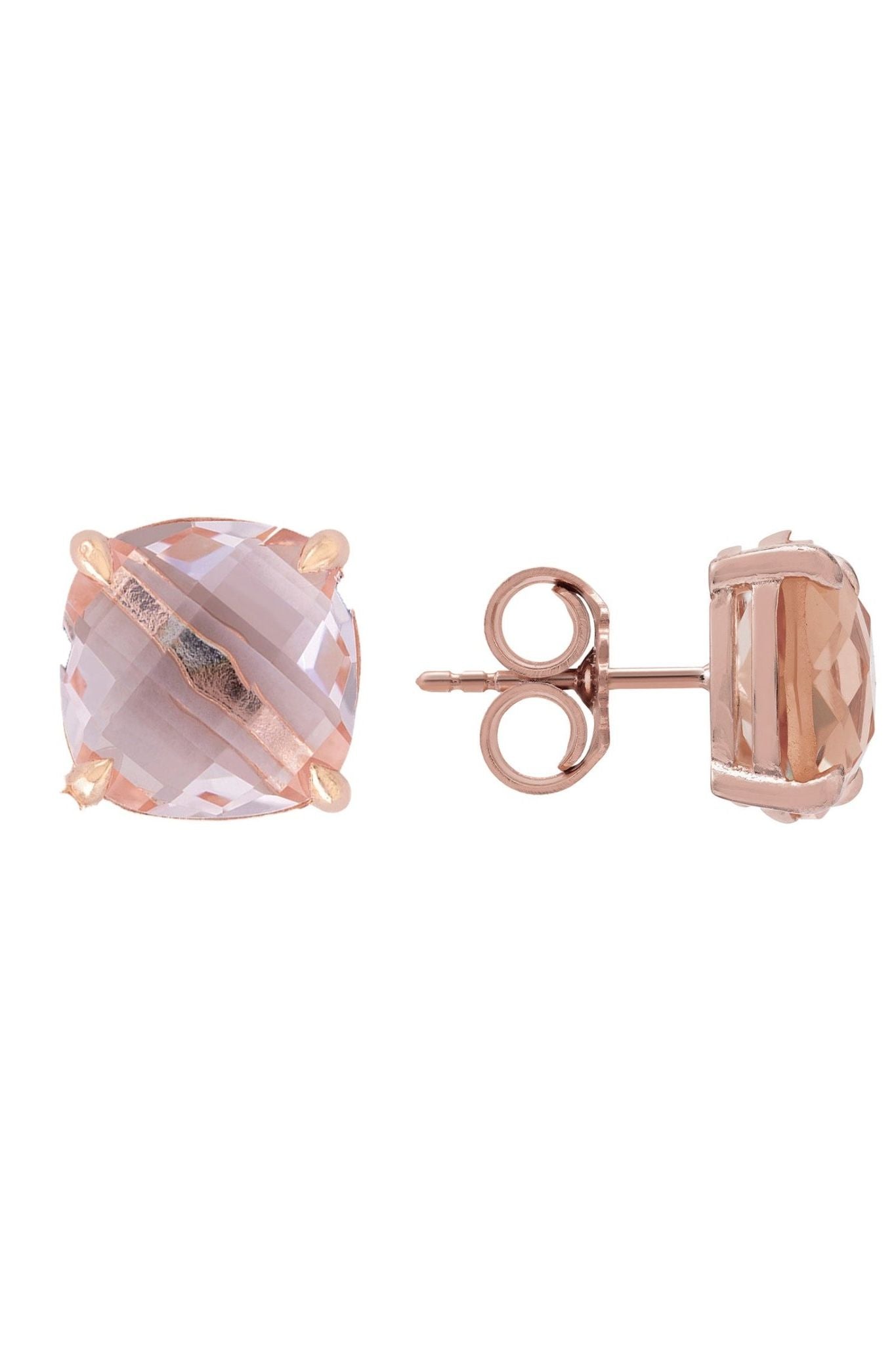 Empress Gemstone Stud Earrings Rosegold Rose Quartz - LATELITA Earrings