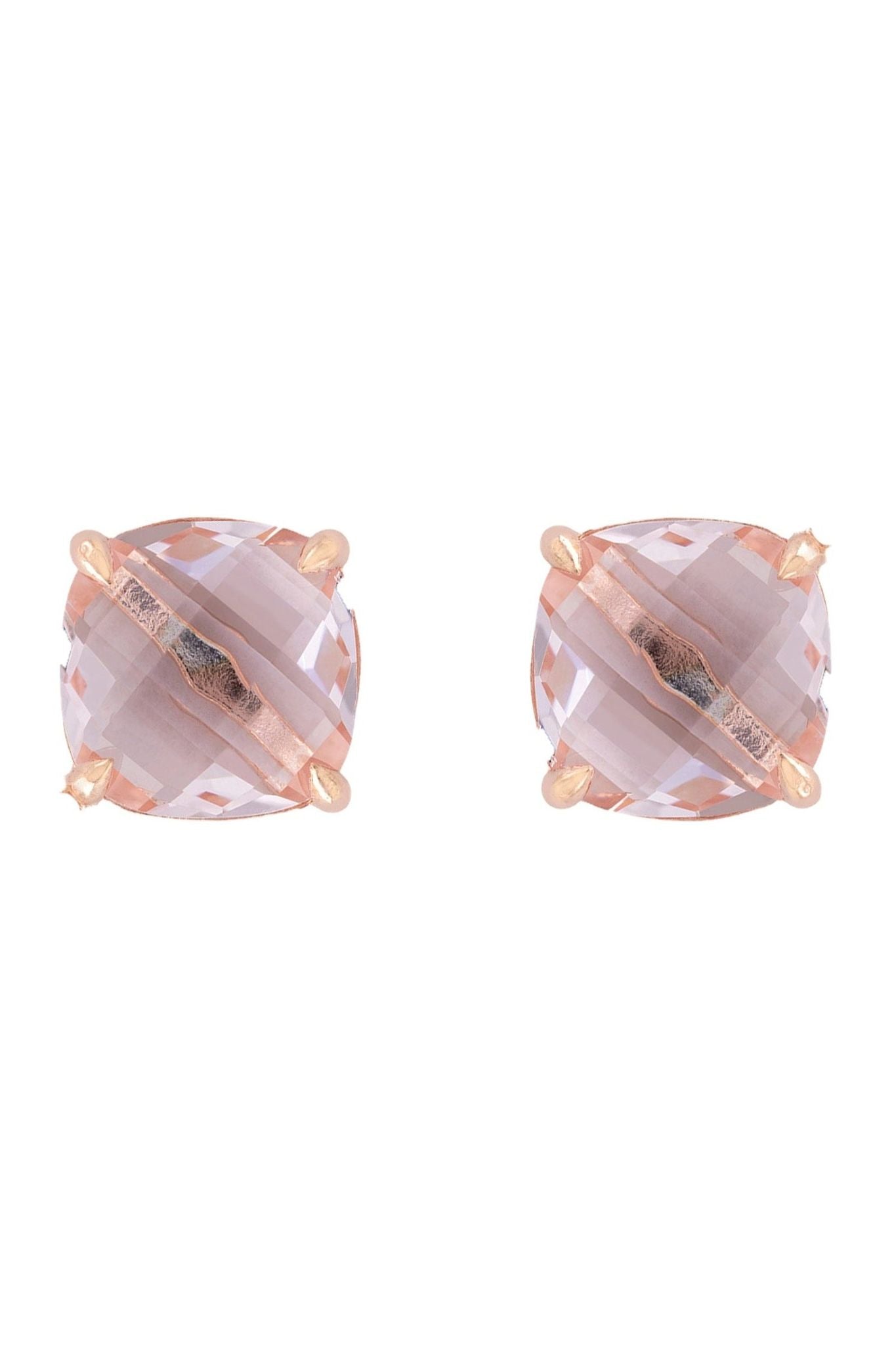 Empress Gemstone Stud Earrings Rosegold Rose Quartz - LATELITA Earrings