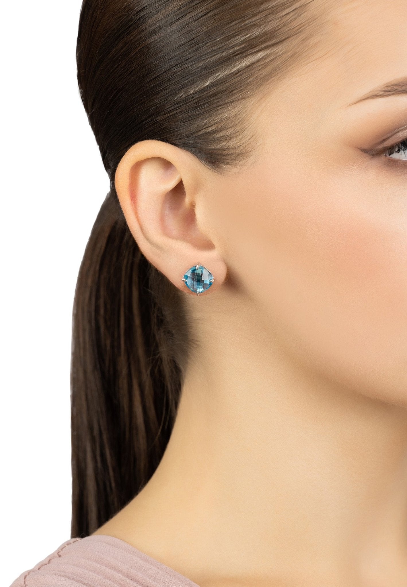 Empress Gemstone Stud Earrings Silver Blue Topaz - LATELITA Earrings
