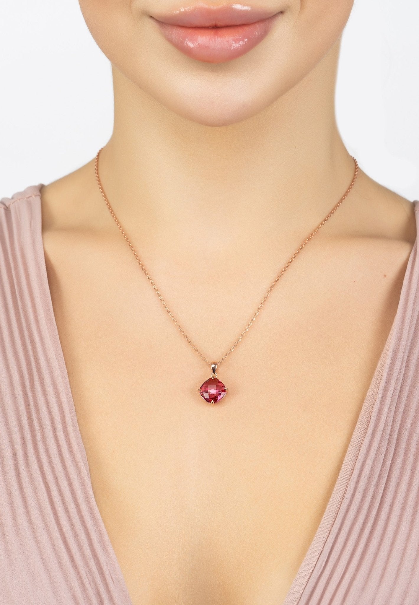 Empress Pink Tourmaline Gemstone Necklace Rosegold - LATELITA Necklaces