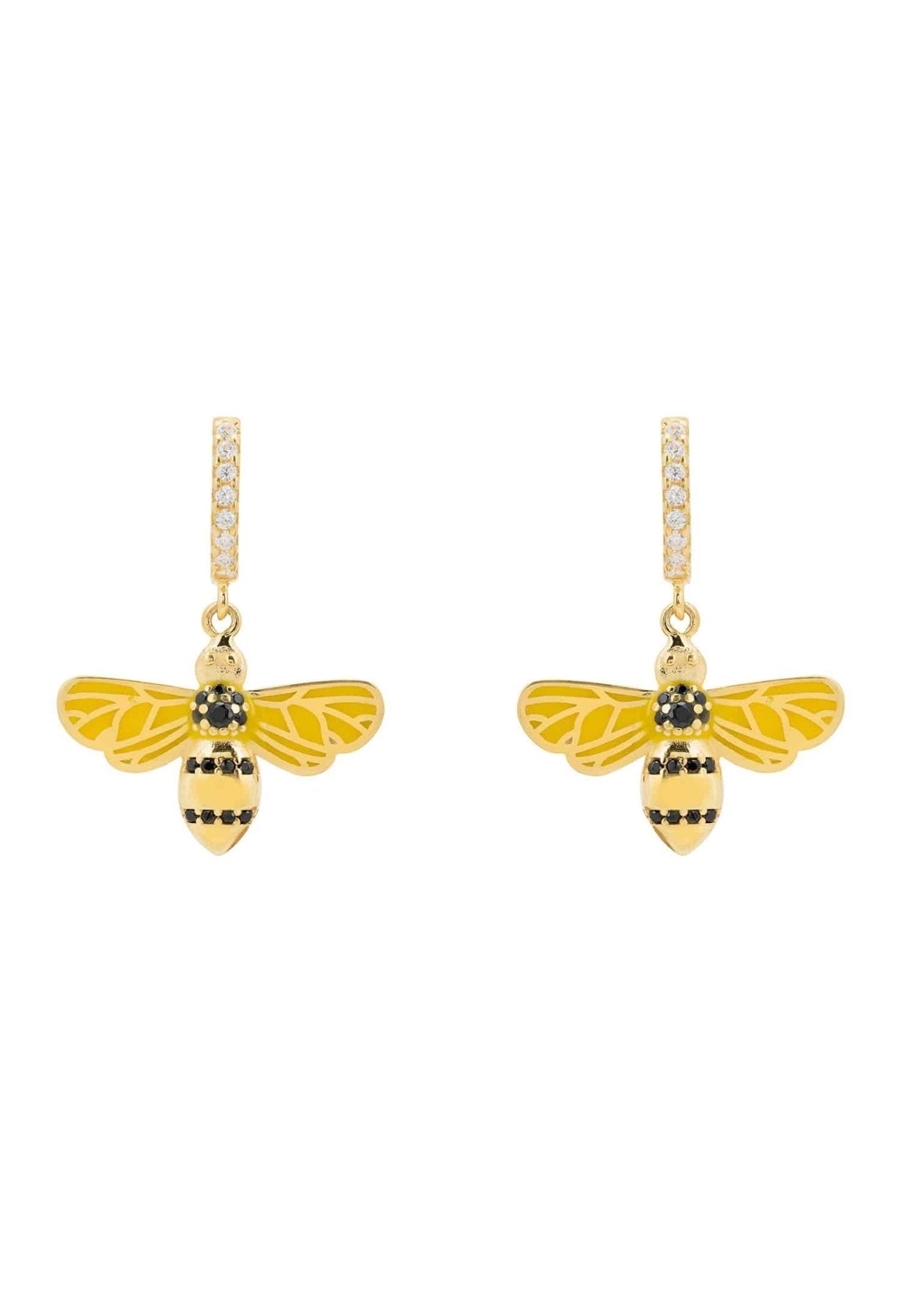 Enamel Bee Drop Hoop Earrings Gold - LATELITA Earrings