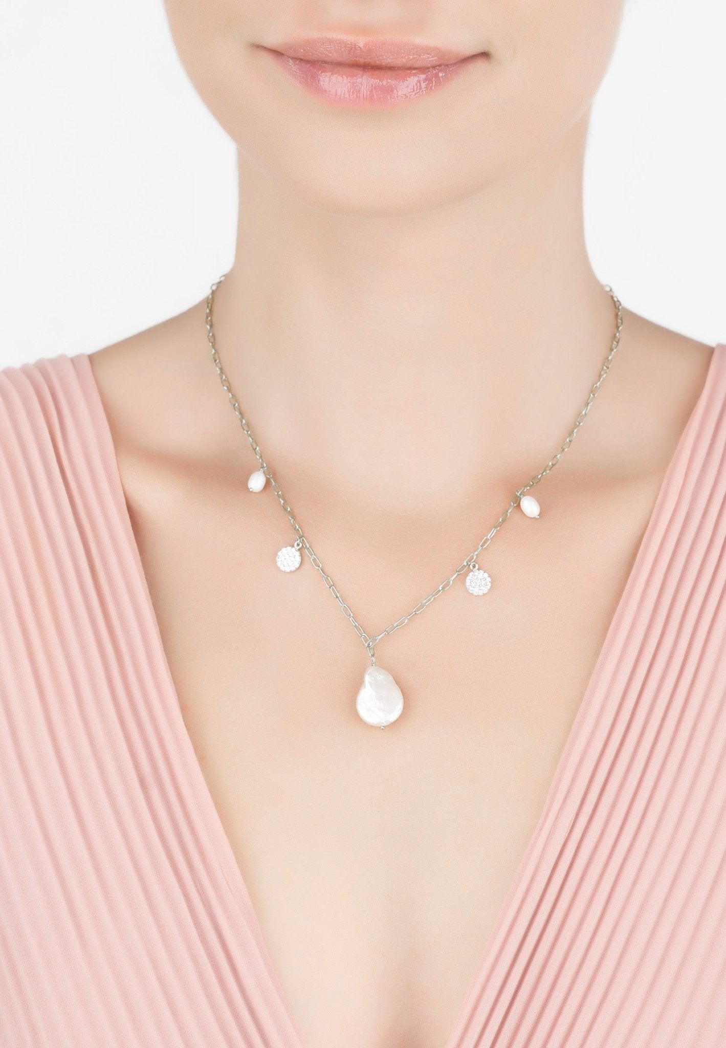 Enya Pearls And Sparkles Necklace Silver - LATELITA Necklaces