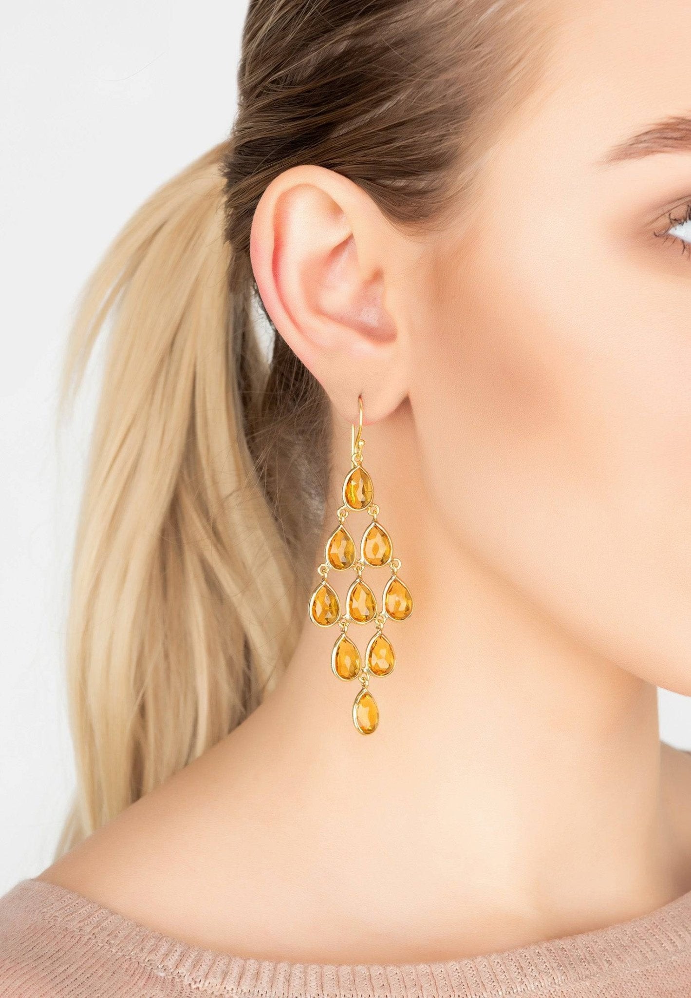 Erviola Gemstone Cascade Earrings Gold Citrine - LATELITA Earrings