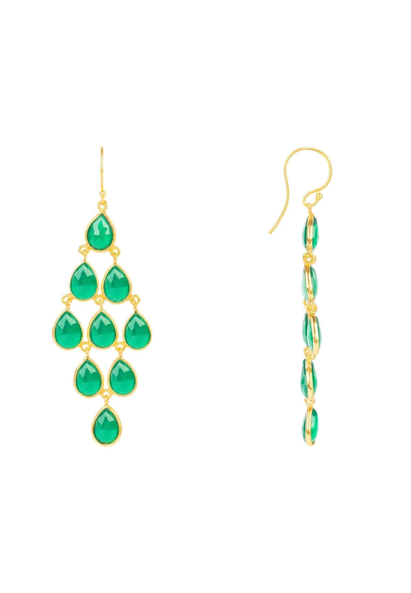 Erviola Gemstone Cascade Earrings Gold Green Onyx - LATELITA Earrings