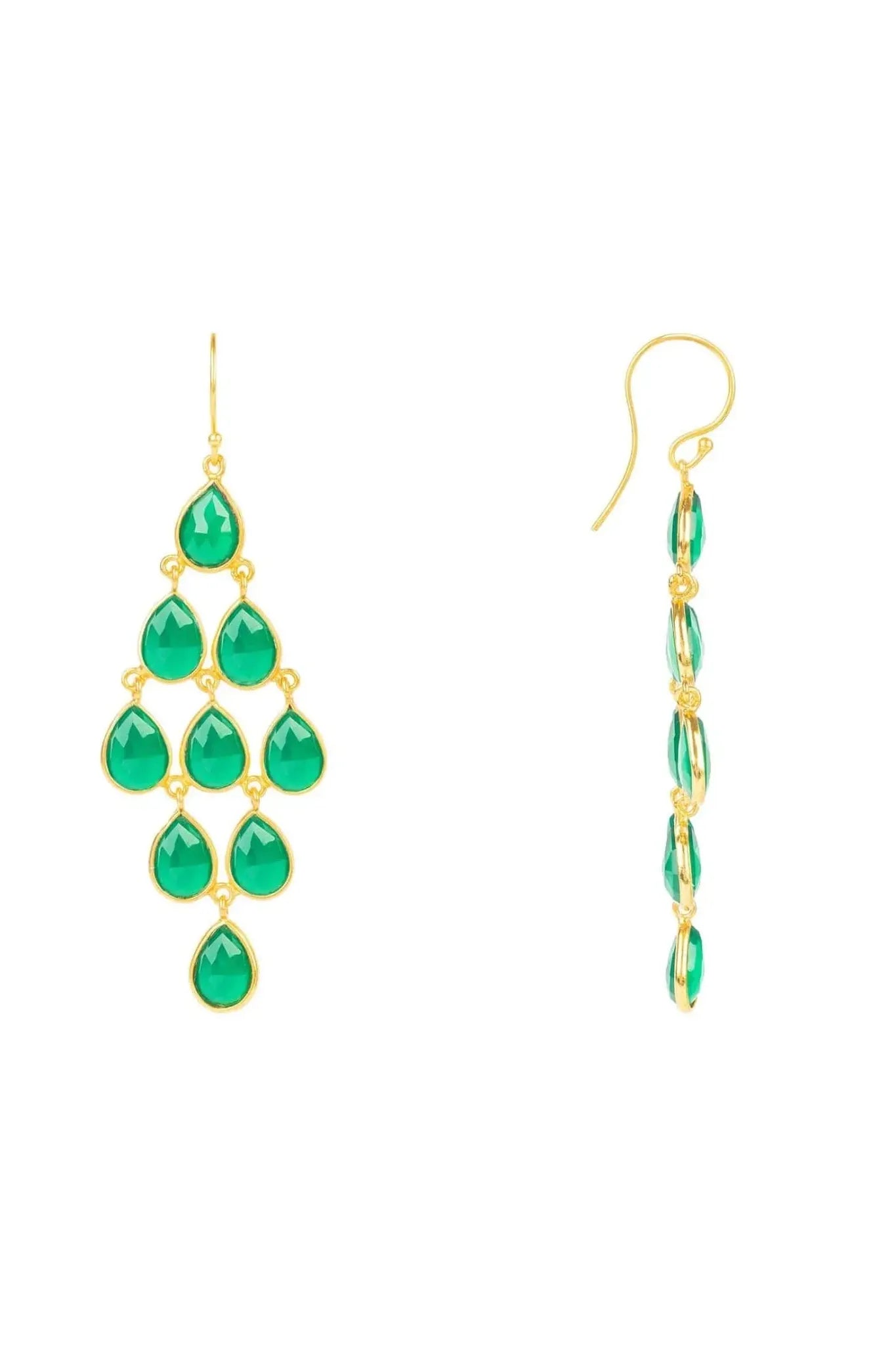 Erviola Gemstone Cascade Earrings Gold Green Onyx - LATELITA Earrings