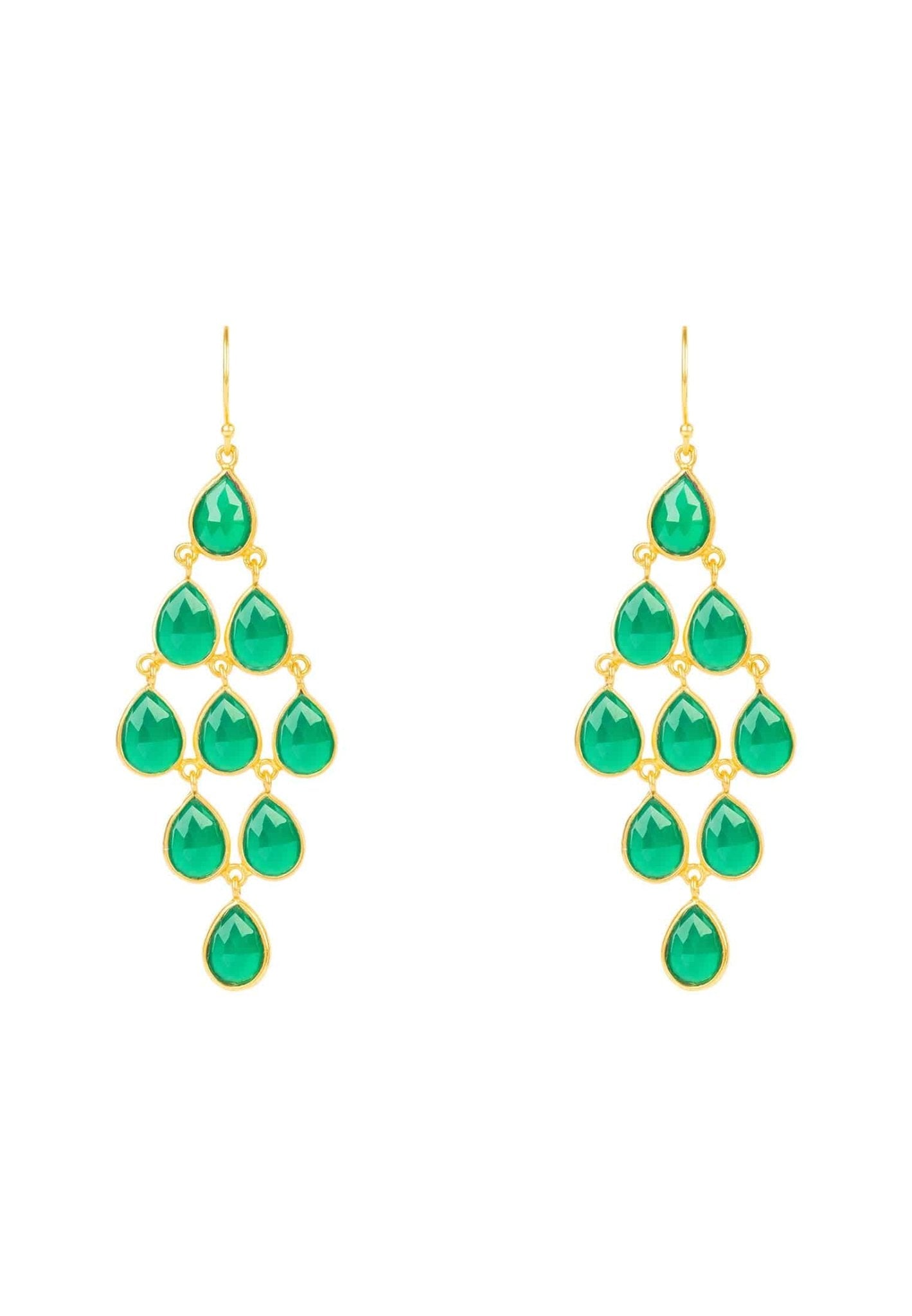 Erviola Gemstone Cascade Earrings Gold Green Onyx - LATELITA Earrings