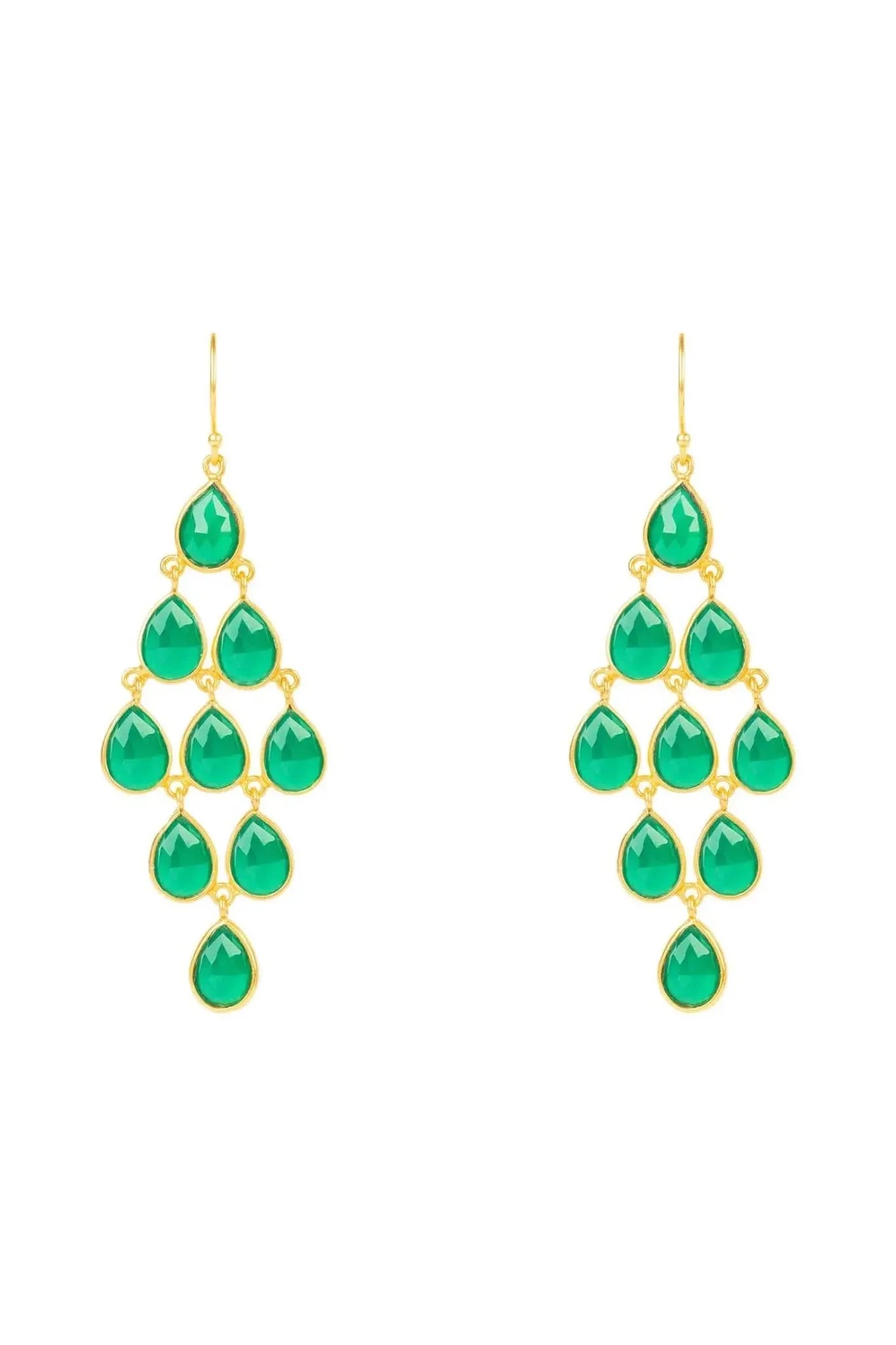 Erviola Gemstone Cascade Earrings Gold Green Onyx - LATELITA Earrings