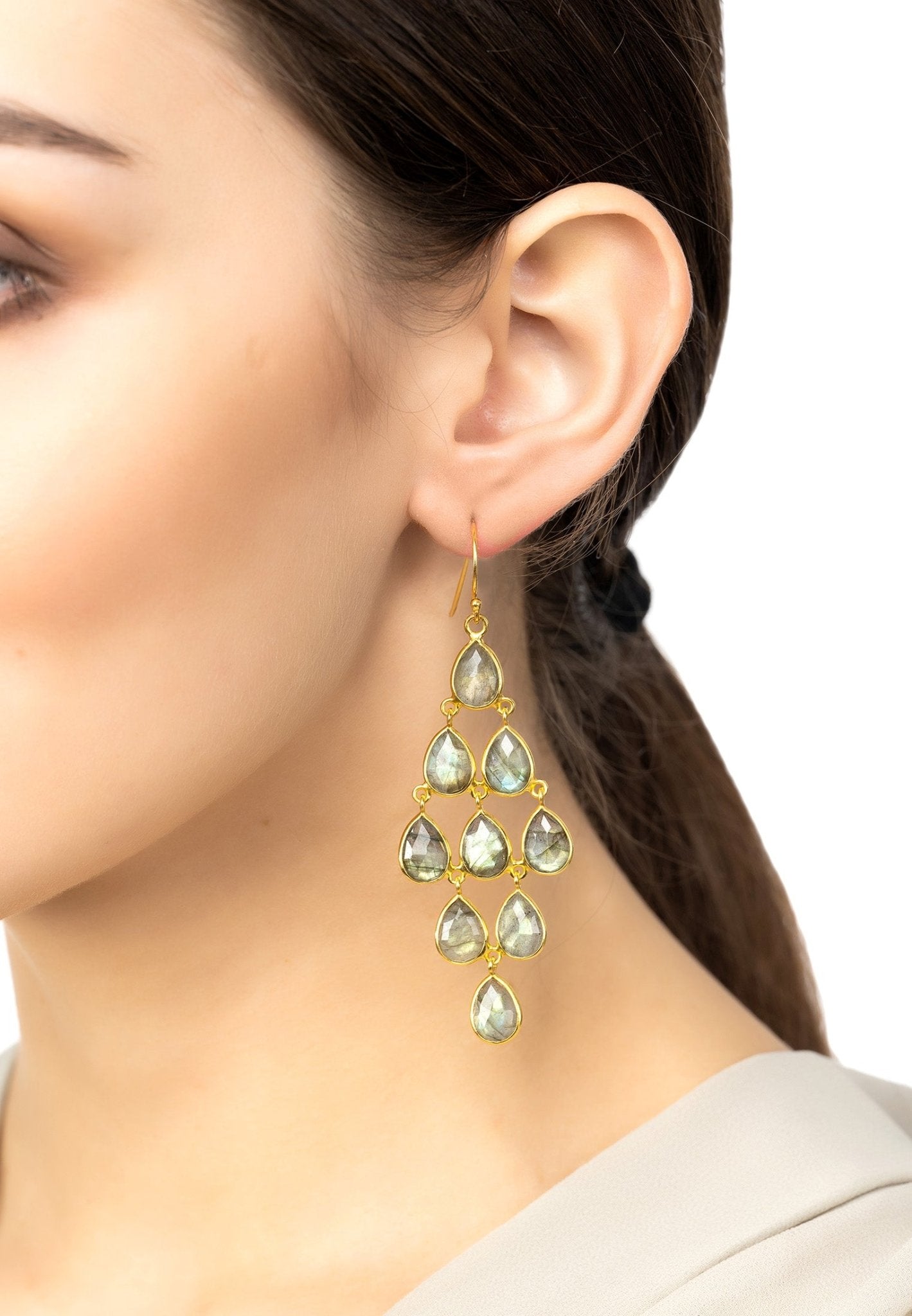 Erviola Gemstone Cascade Earrings Gold Labradorite - LATELITA Earrings