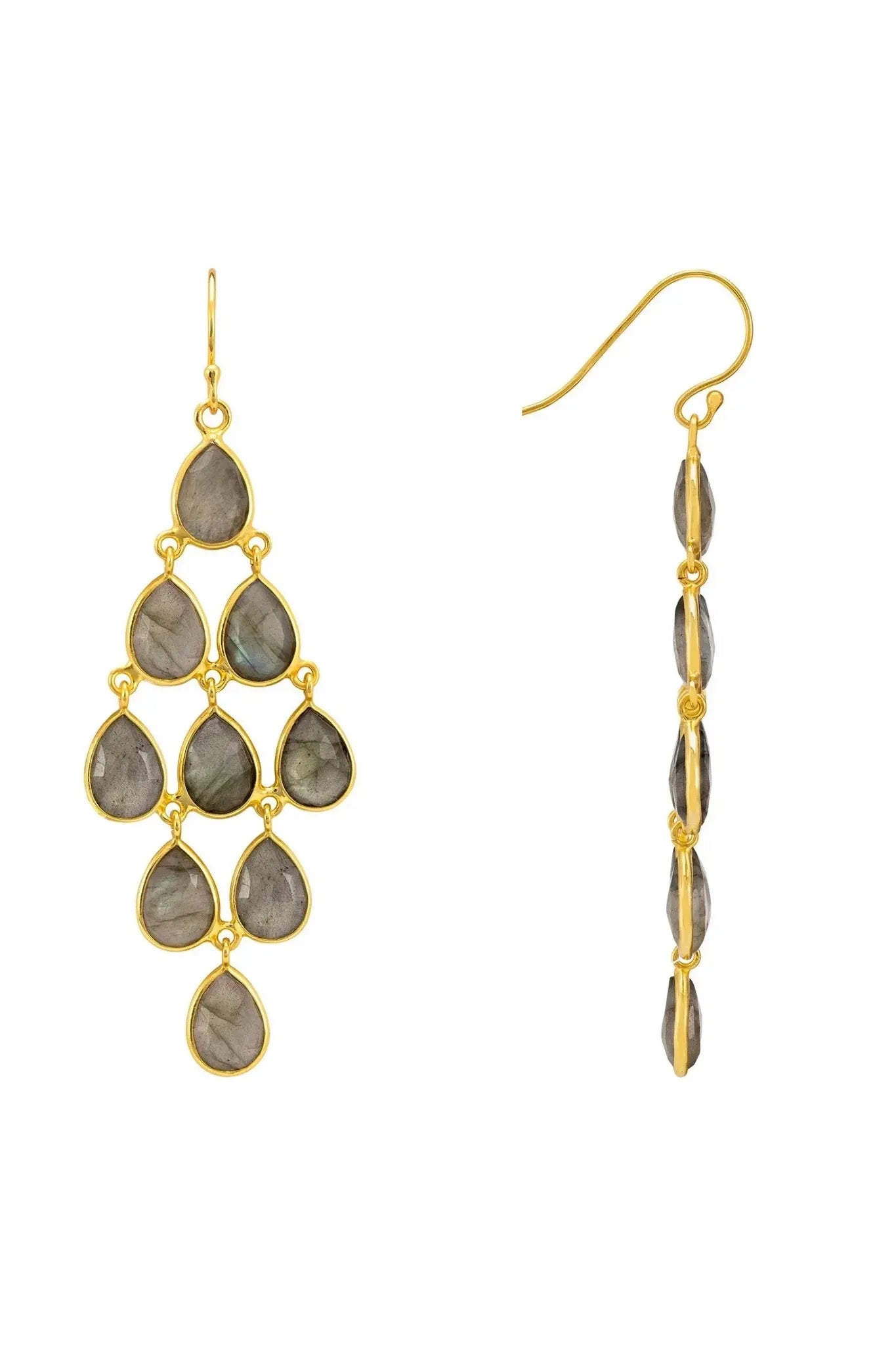 Erviola Gemstone Cascade Earrings Gold Labradorite - LATELITA Earrings