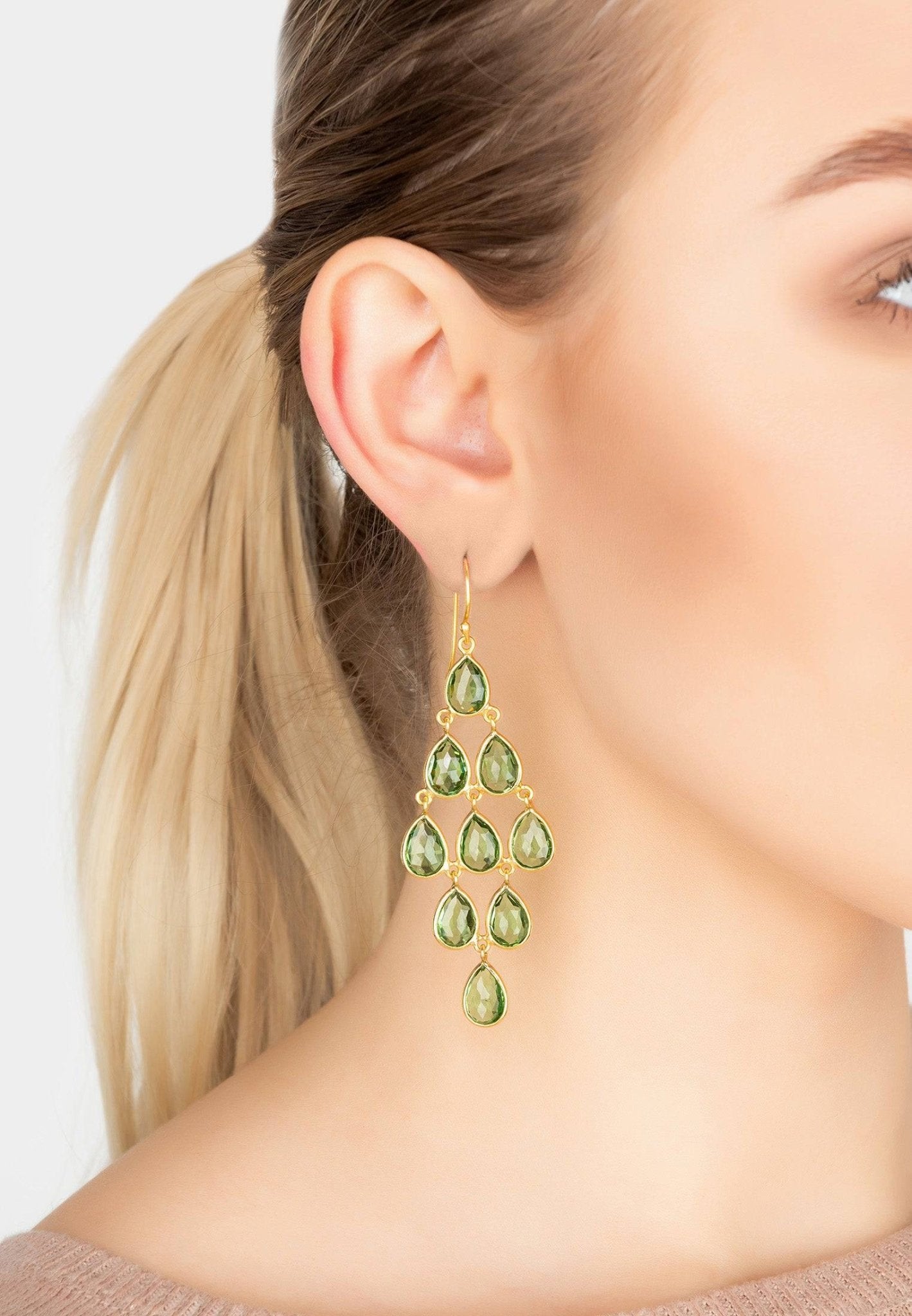 Erviola Gemstone Cascade Earrings Gold Peridot - LATELITA Earrings