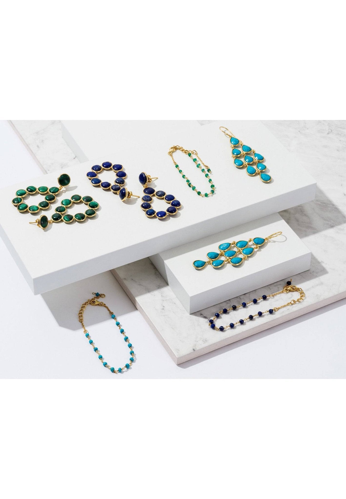 Erviola Gemstone Cascade Earrings Gold Turquoise - LATELITA Earrings