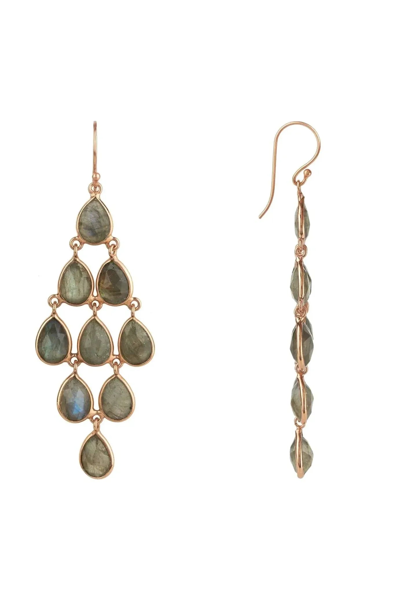 Erviola Gemstone Cascade Earrings Rose Gold Labradorite - LATELITA Earrings
