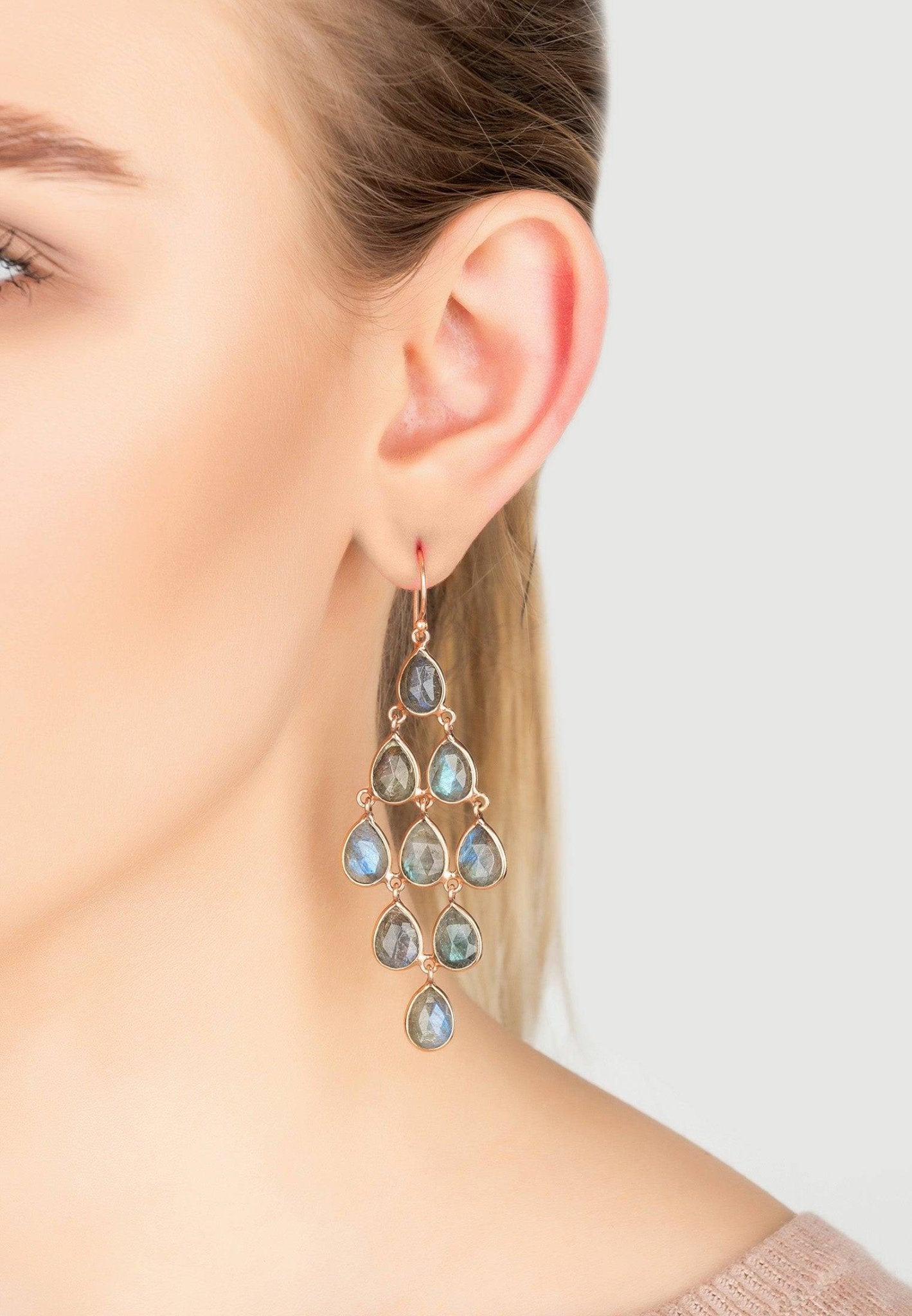 Erviola Gemstone Cascade Earrings Rose Gold Labradorite - LATELITA Earrings
