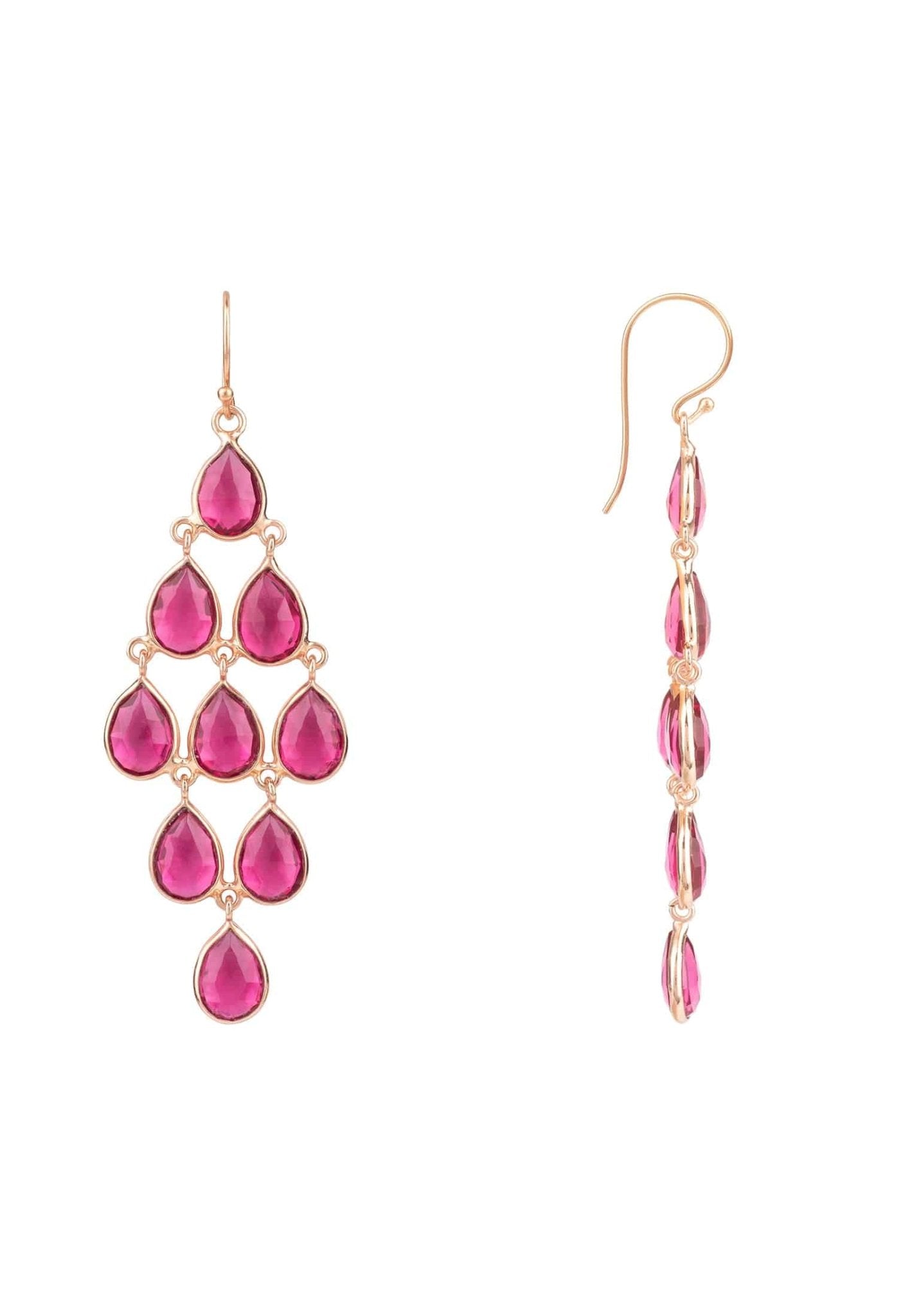 Erviola Gemstone Cascade Earrings Rose Gold Pink Tourmaline - LATELITA Earrings