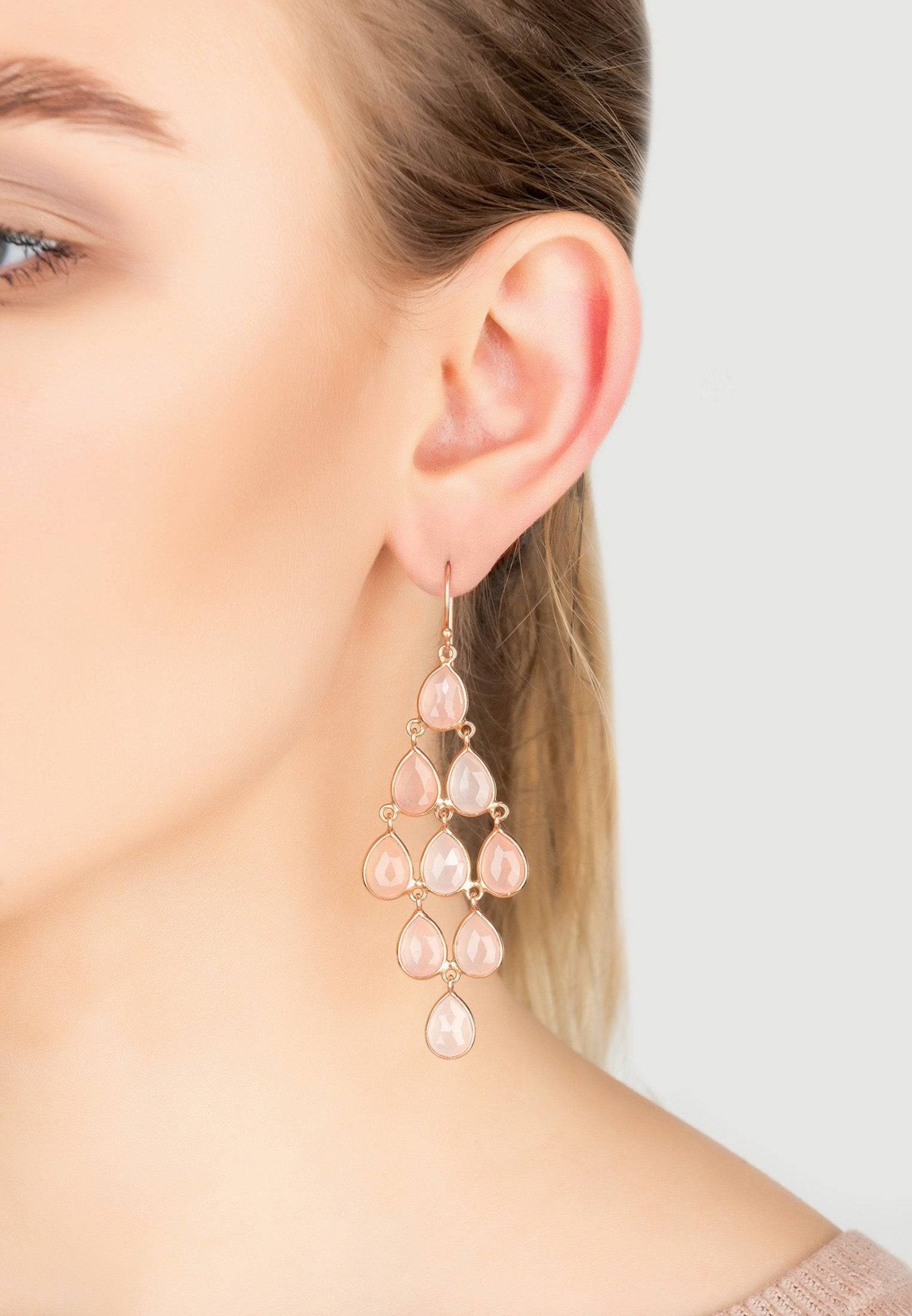 Erviola Gemstone Cascade Earrings Rose Gold Rose Quartz - LATELITA Earrings