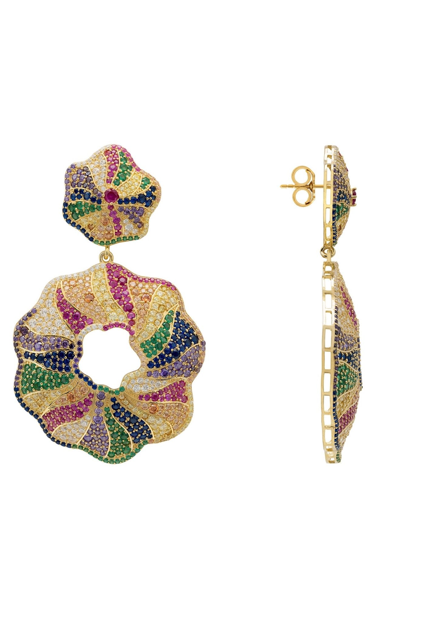 Esmeralda Multi-Coloured Statement Drop Earrings Gold - LATELITA Earrings