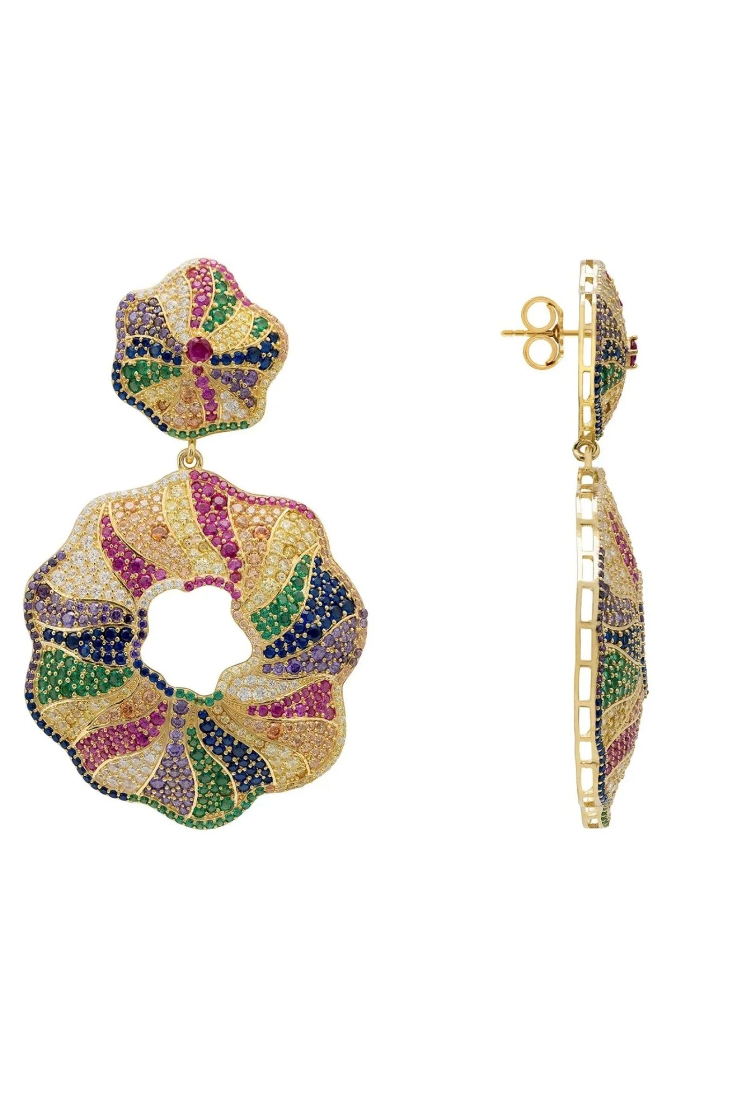 Esmeralda Multi-Coloured Statement Drop Earrings Gold - LATELITA Earrings