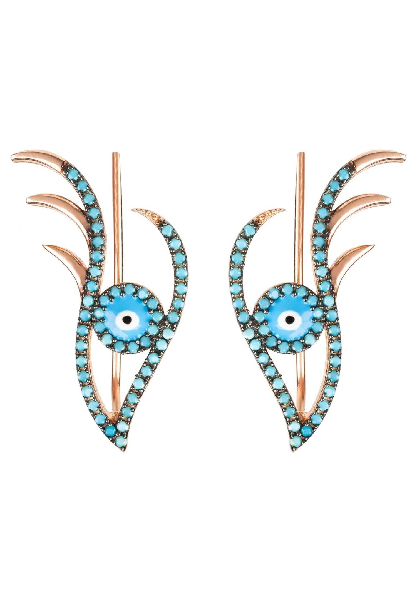Evil Eye Ear Climber Turquoise Rosegold - LATELITA Earrings