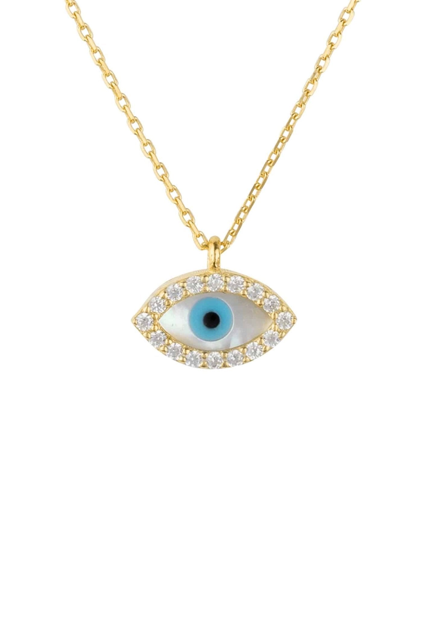 Evil Eye Elliptical Mother Of Pearl Necklace Gold - LATELITA Necklaces