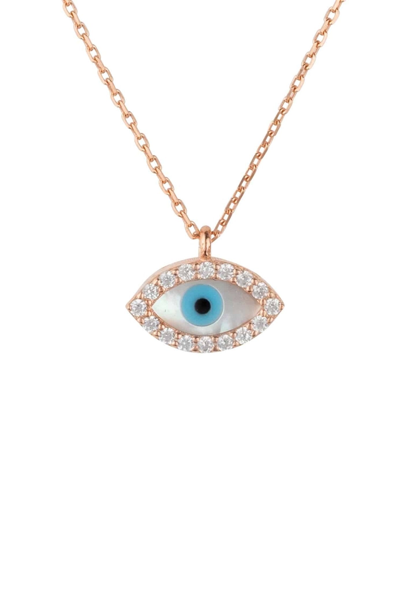 Evil Eye Elliptical Mother Of Pearl Necklace Rosegold - LATELITA Necklaces