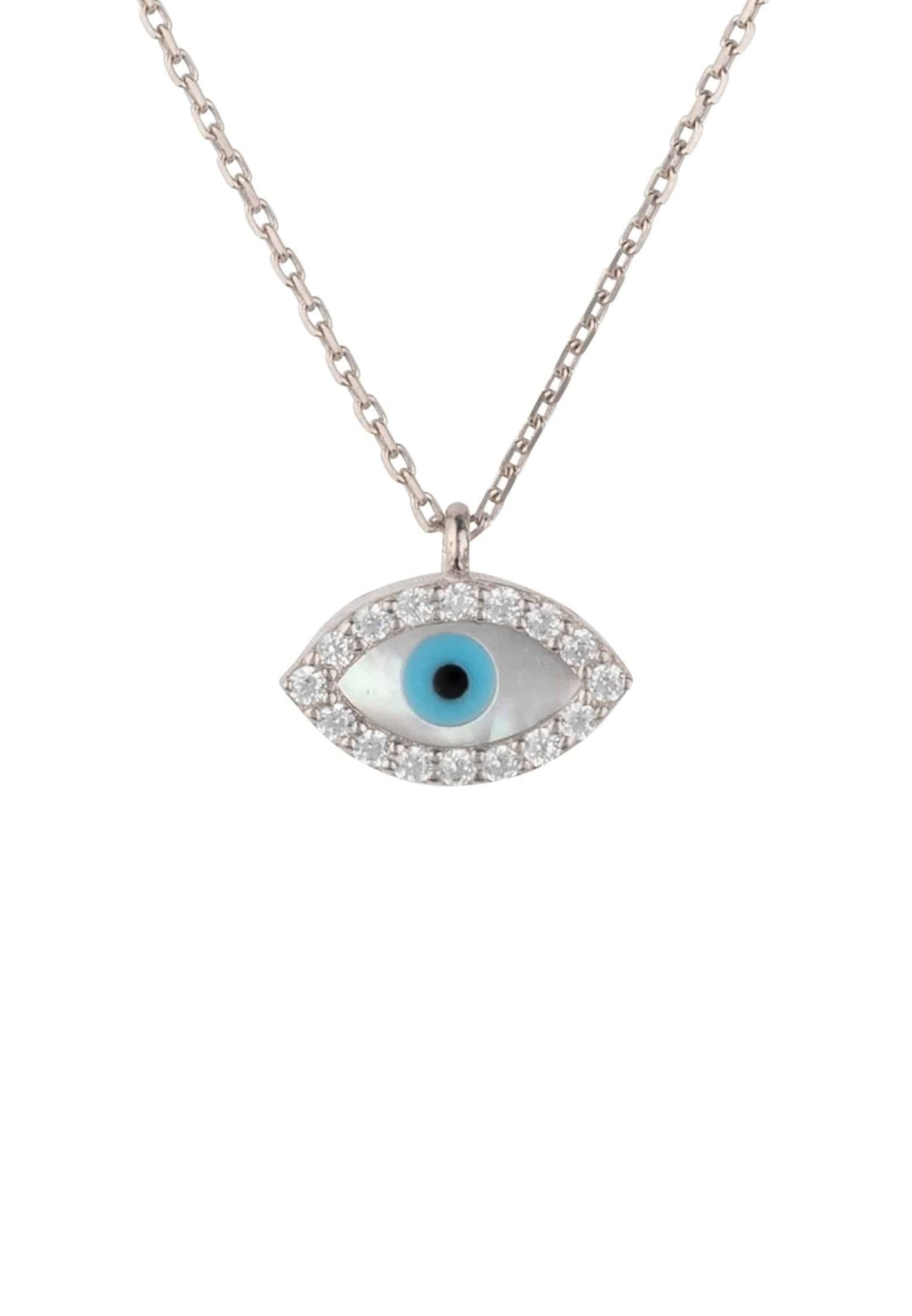 Evil Eye Elliptical Mother Of Pearl Necklace Silver - LATELITA Necklaces
