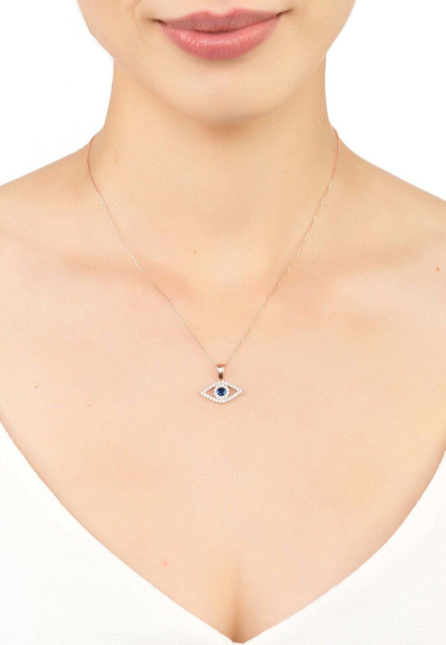 Evil Eye Elliptical Necklace Blue Rosegold - LATELITA Necklaces