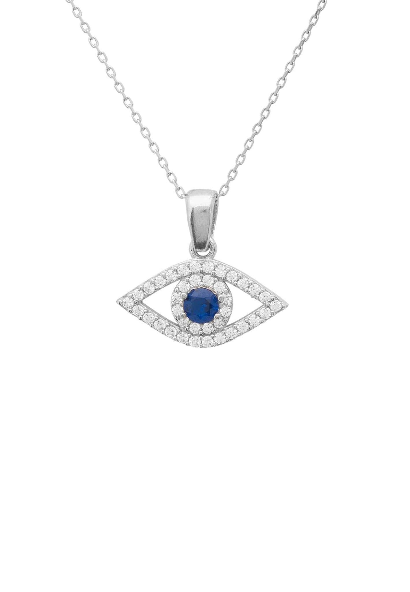 Evil Eye Elliptical Necklace Blue Silver - LATELITA Necklaces