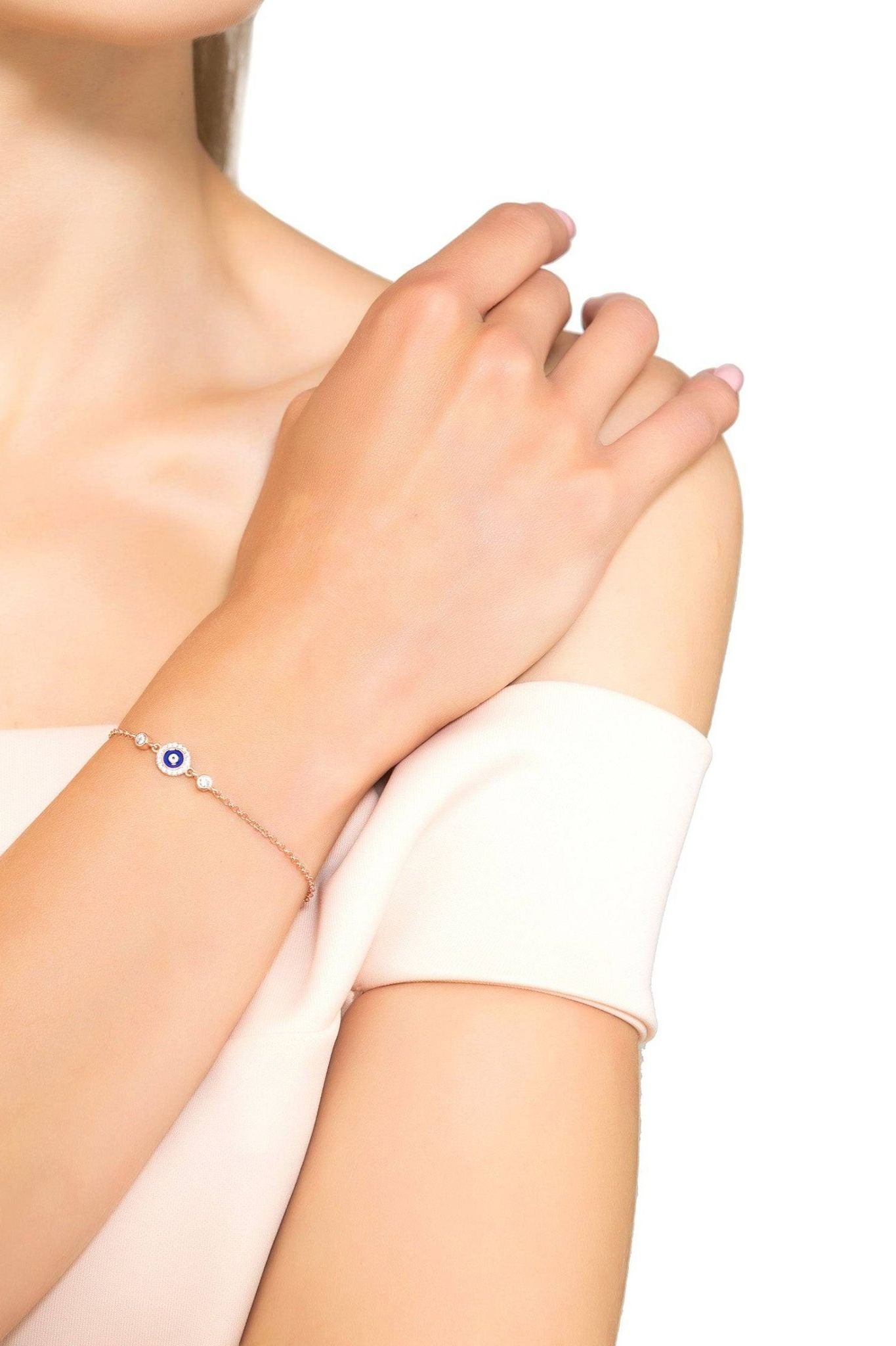 Evil Eye Enamel Dark Blue Bracelet Rosegold - LATELITA Bracelets