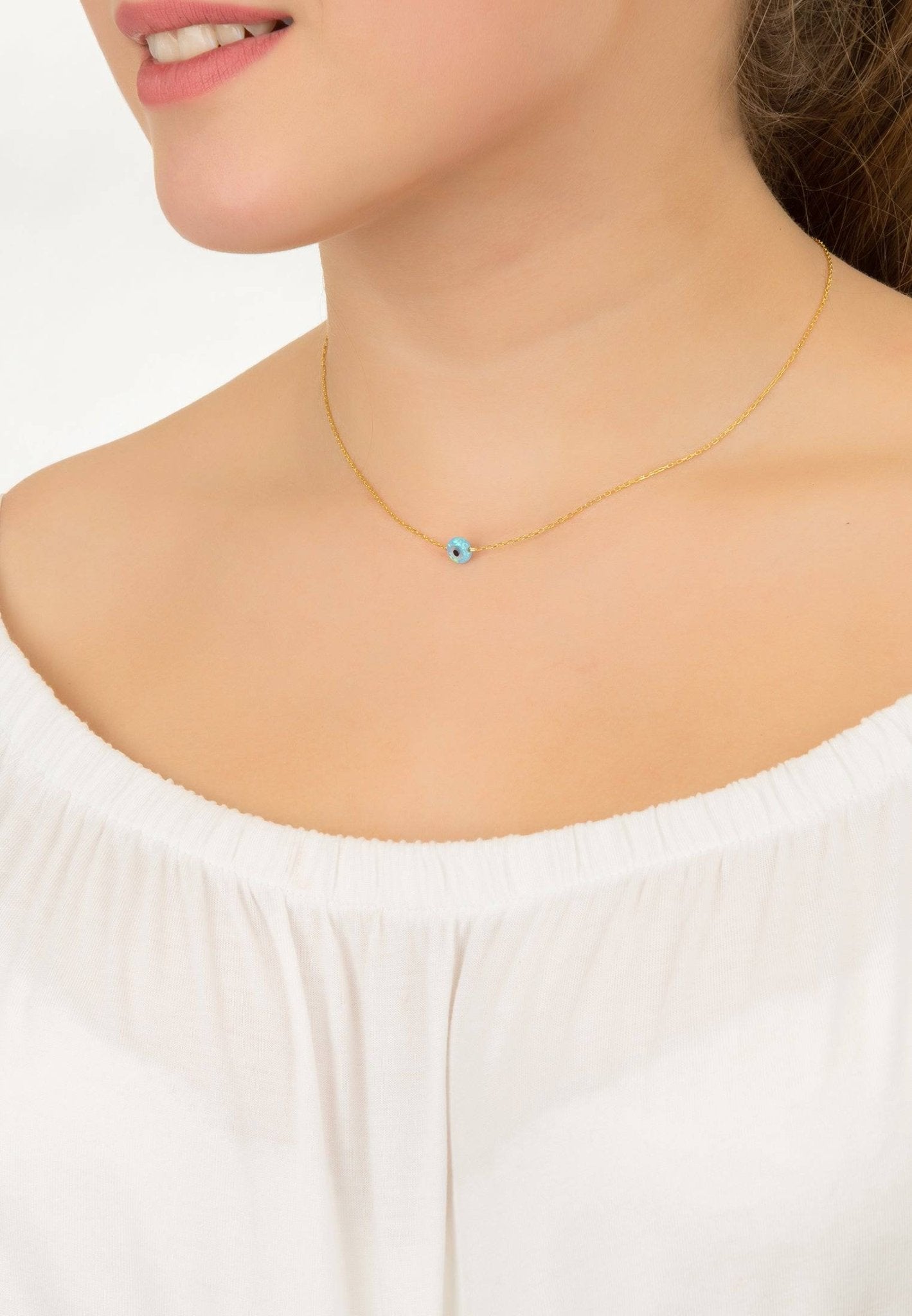 Evil Eye Mini Opalite Pendant Necklace Gold - LATELITA Necklaces