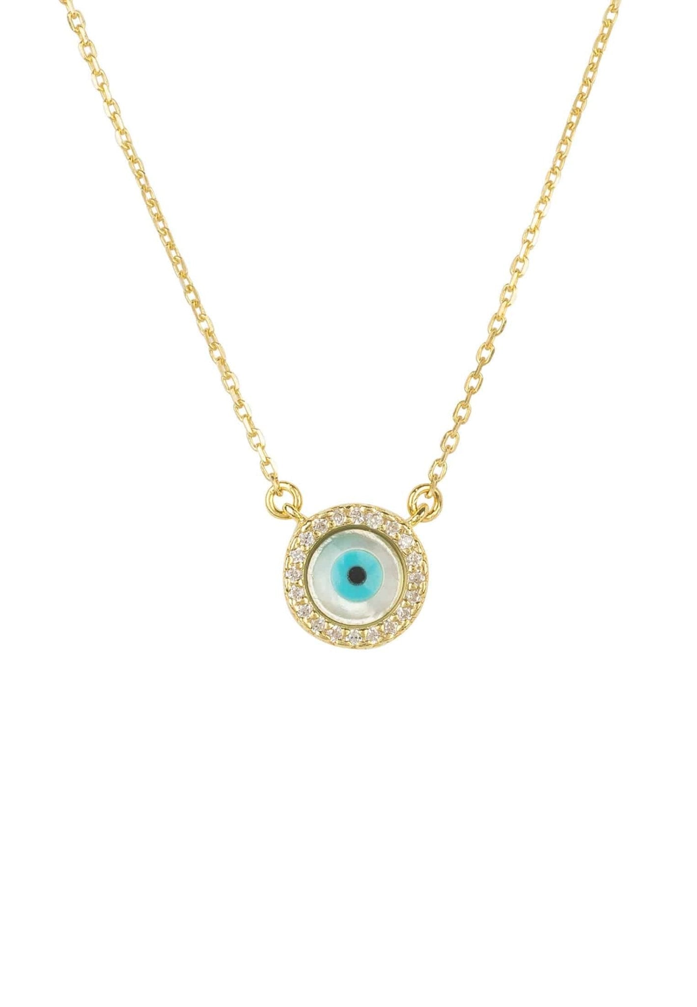 Evil Eye Mother Of Pearl Necklace Cz Gold - LATELITA Necklaces