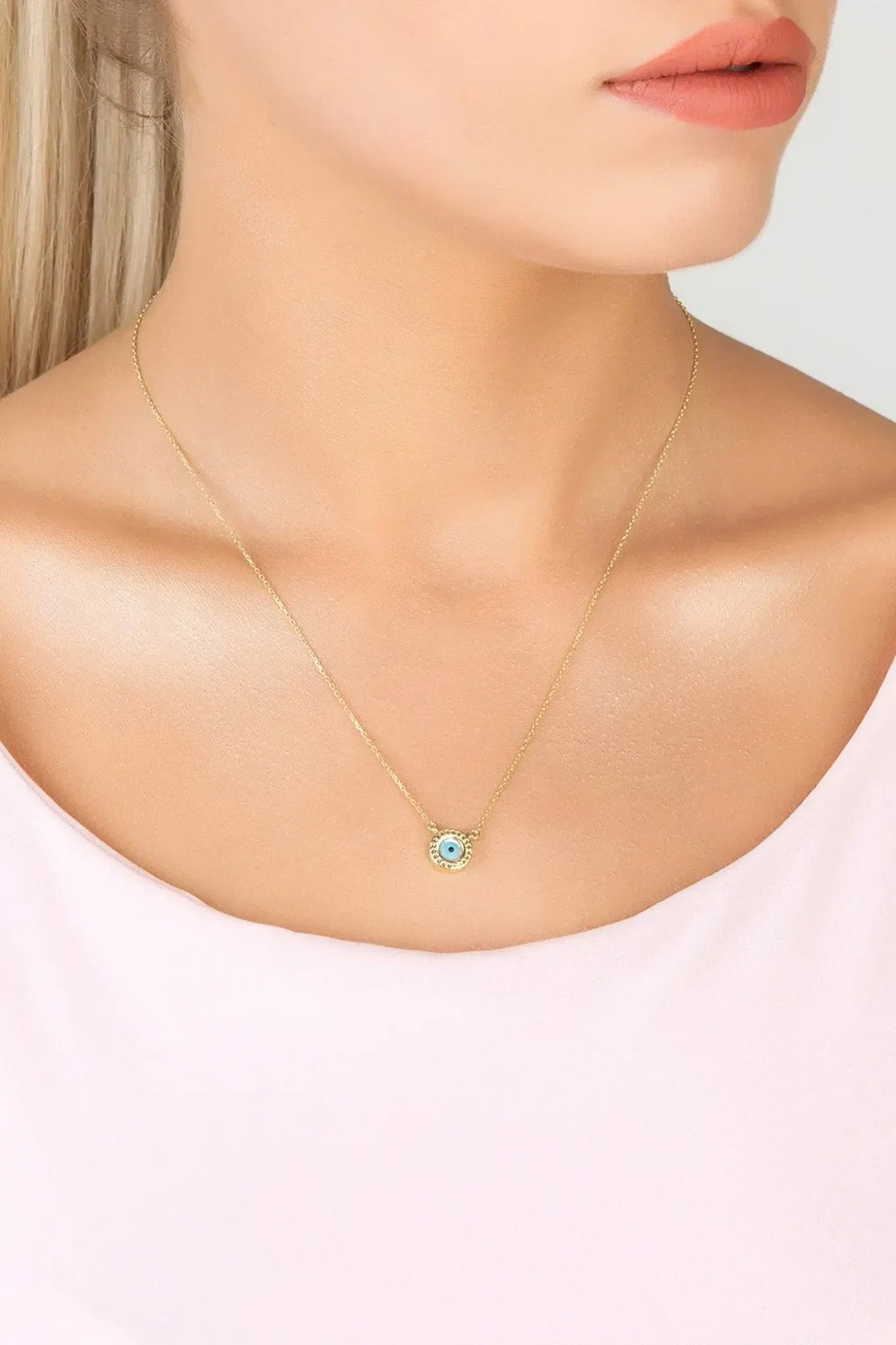 Evil Eye Mother Of Pearl Necklace Cz Gold - LATELITA Necklaces