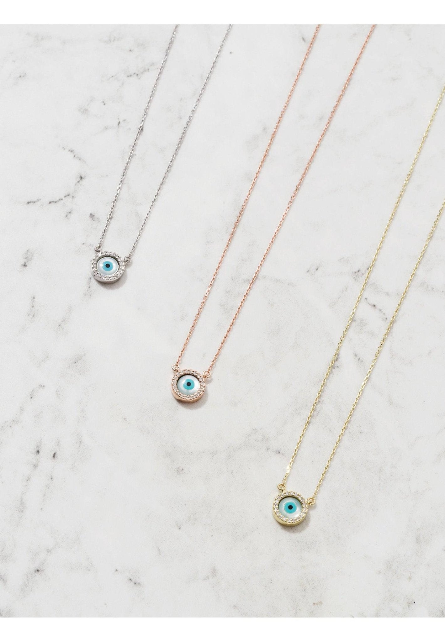 Evil Eye Mother Of Pearl Necklace Cz Rose Gold - LATELITA Necklaces