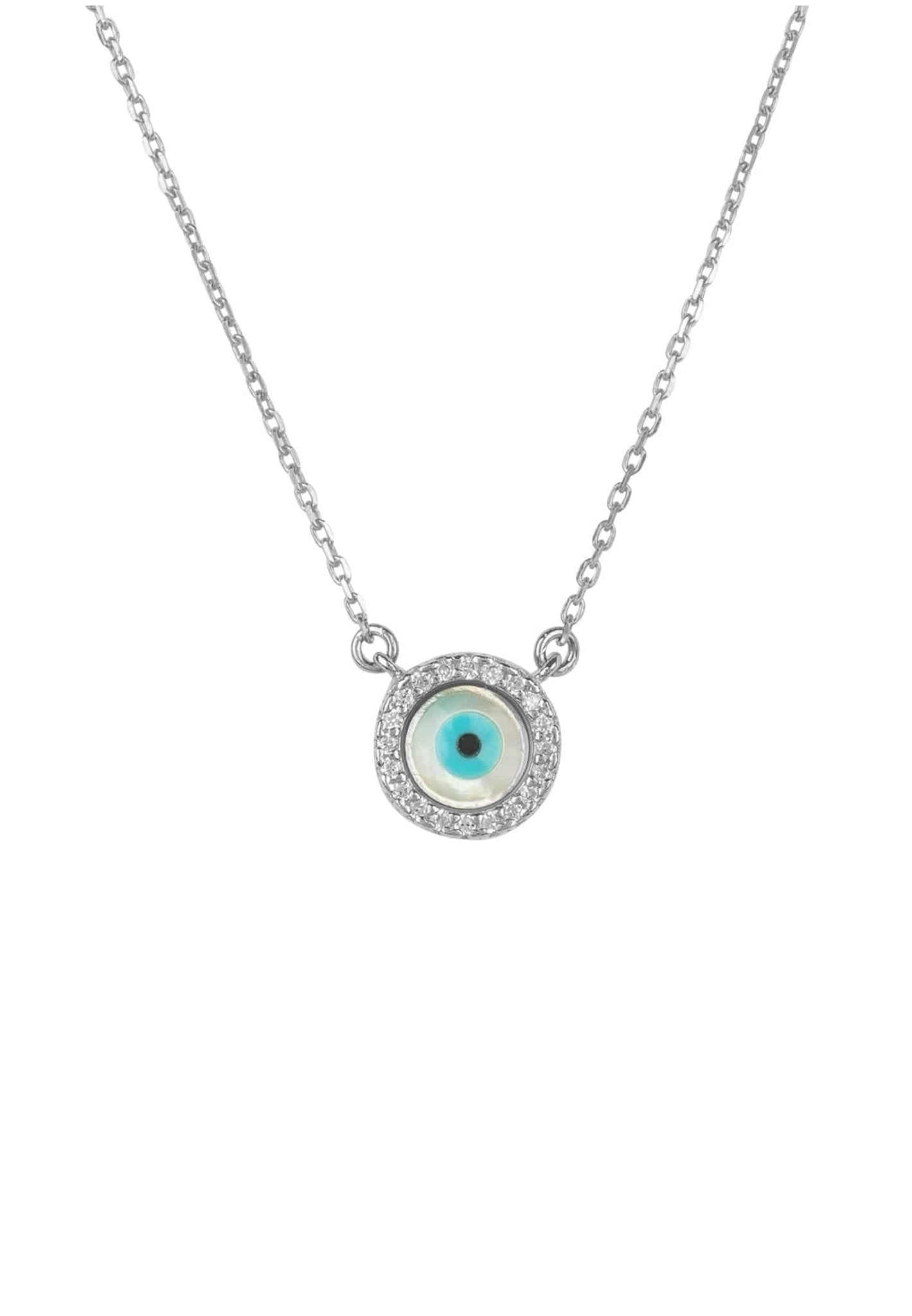 Evil Eye Mother Of Pearl Necklace Cz Silver - LATELITA Necklaces